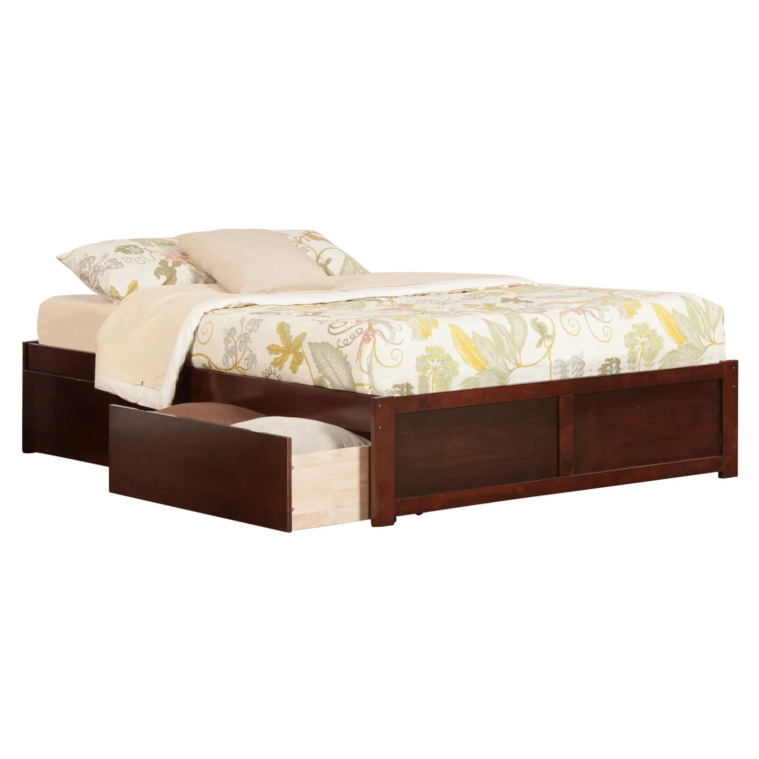 AFI Concord King Bed with Flat Panel Foot Board and 2 Flat Panel Bed Drawers in Walnut