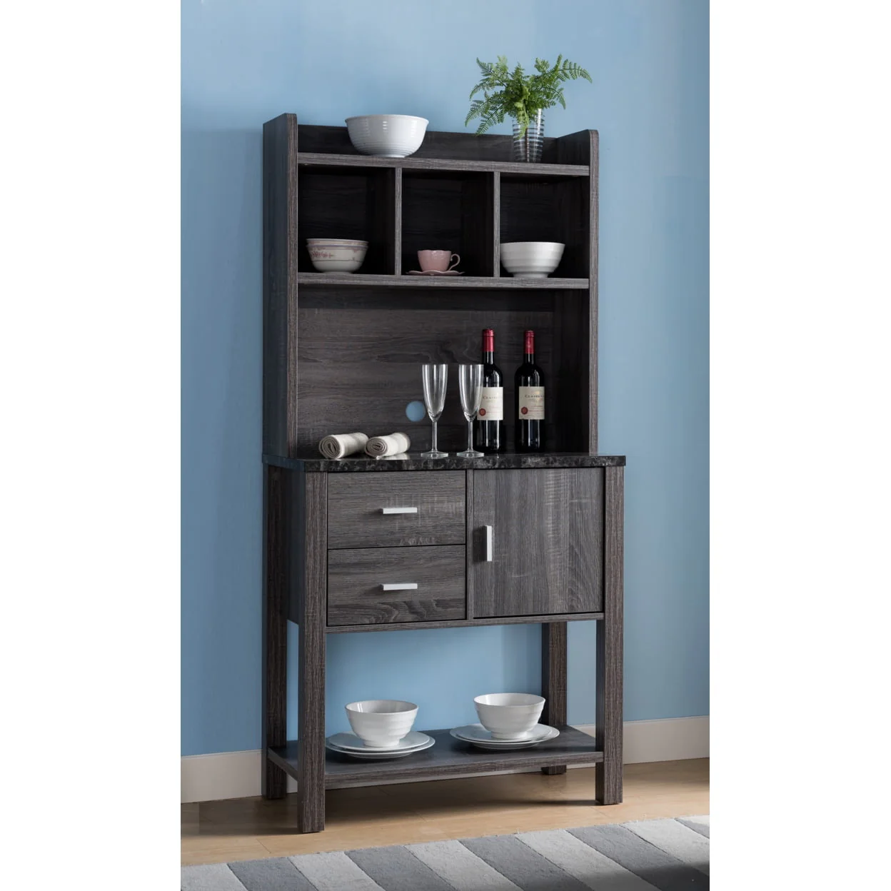 Multi Storage Distressed Wooden Bakers Rack, Gray- Saltoro Sherpi