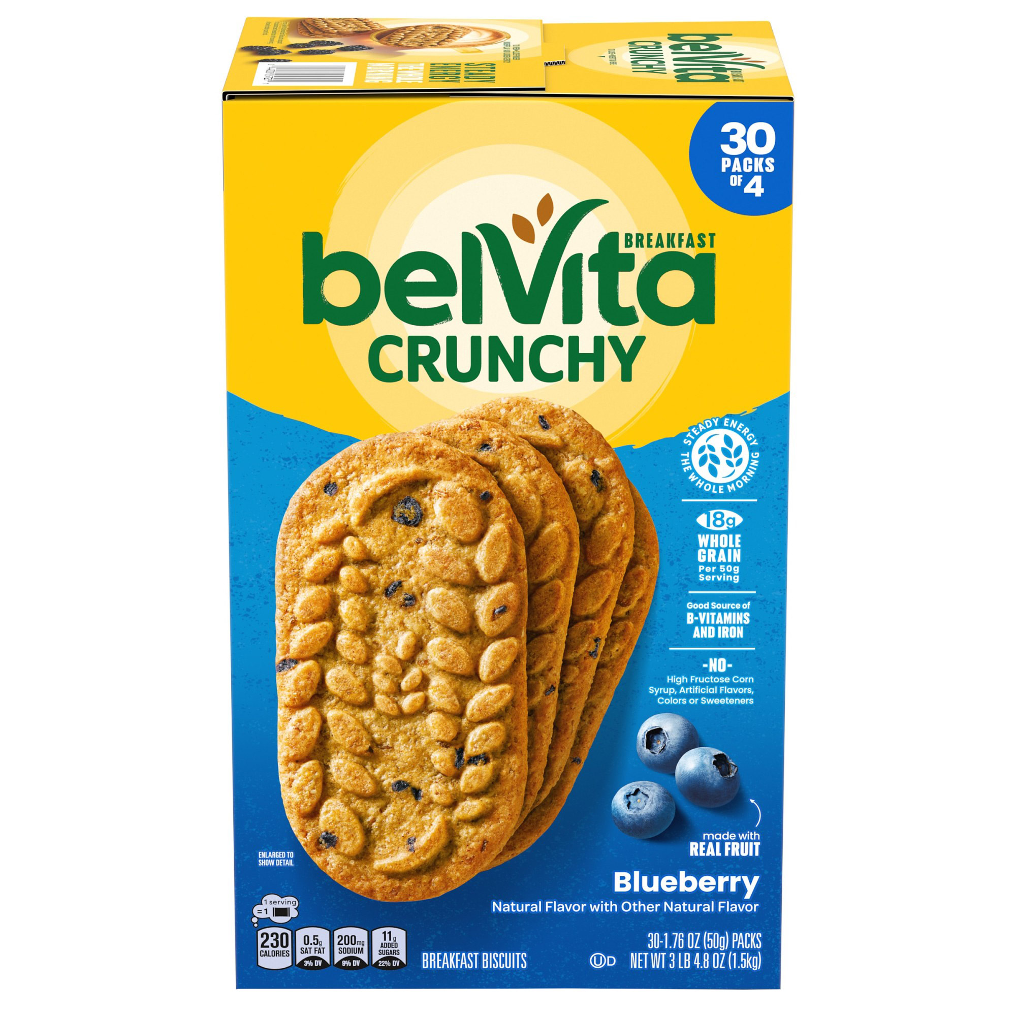 BelVita Breakfast Biscuits, Blueberry, 1.76 oz, 30-count