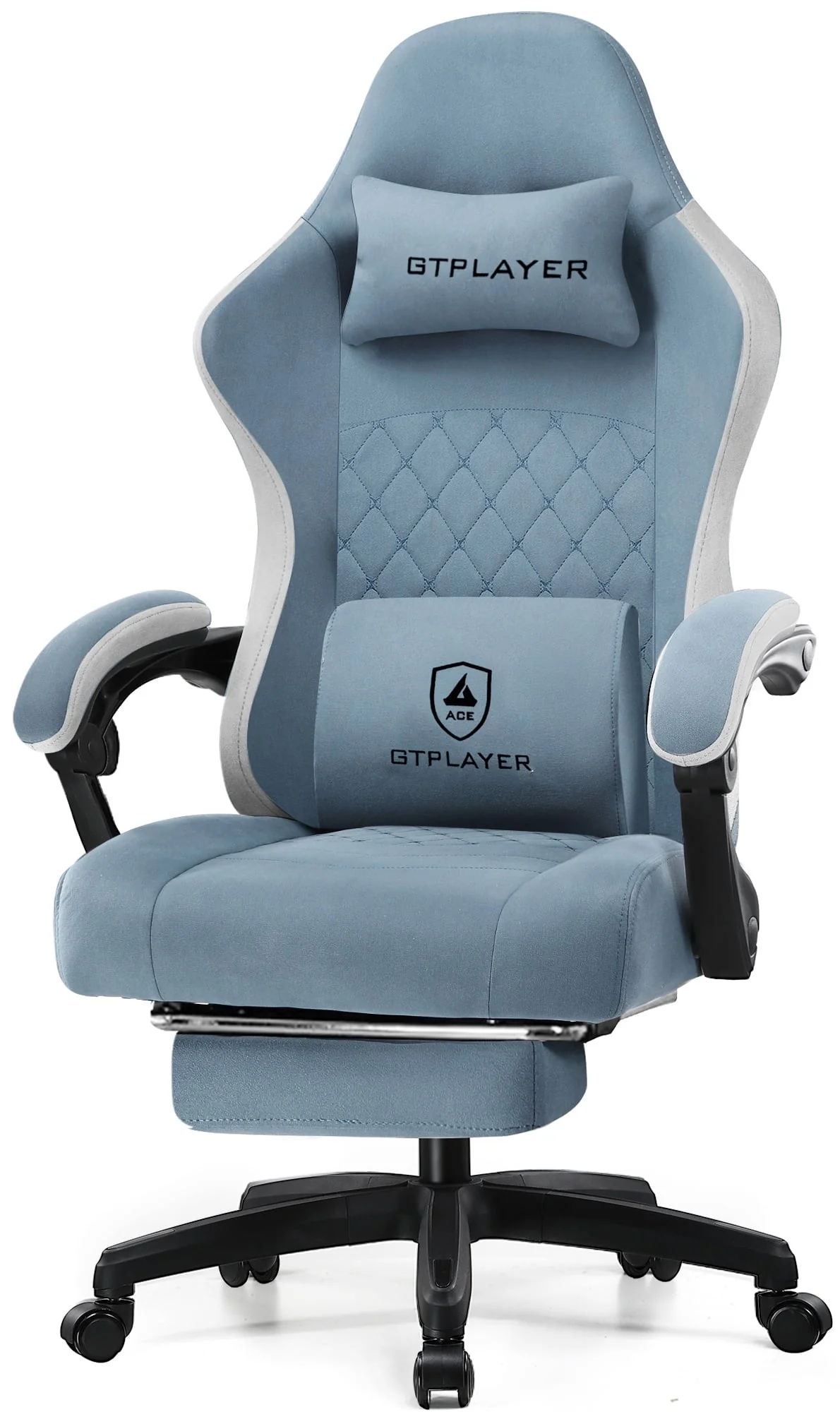 GTPLAYER Gaming Chair with Footrest&Pocket Spring Cushion&Linkage Armrests Ergonomic Office Chair, Lightblue
