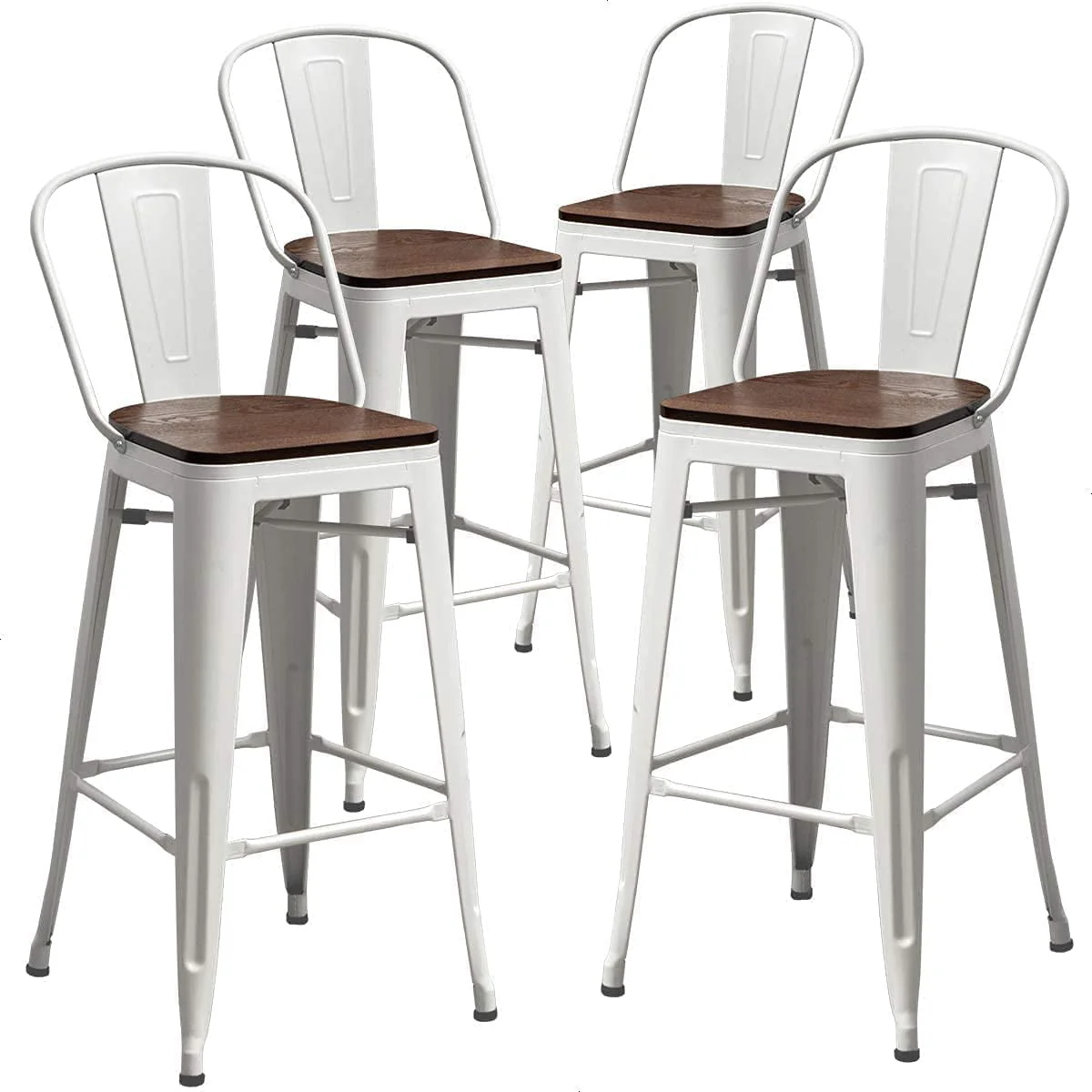 Andeworld Swivel Metal Bar Stools with Backs Counter Stools Set of 4 Counter Height Stools High Back Bar Chairs 24 Inch Bar Stools Farmhouse White