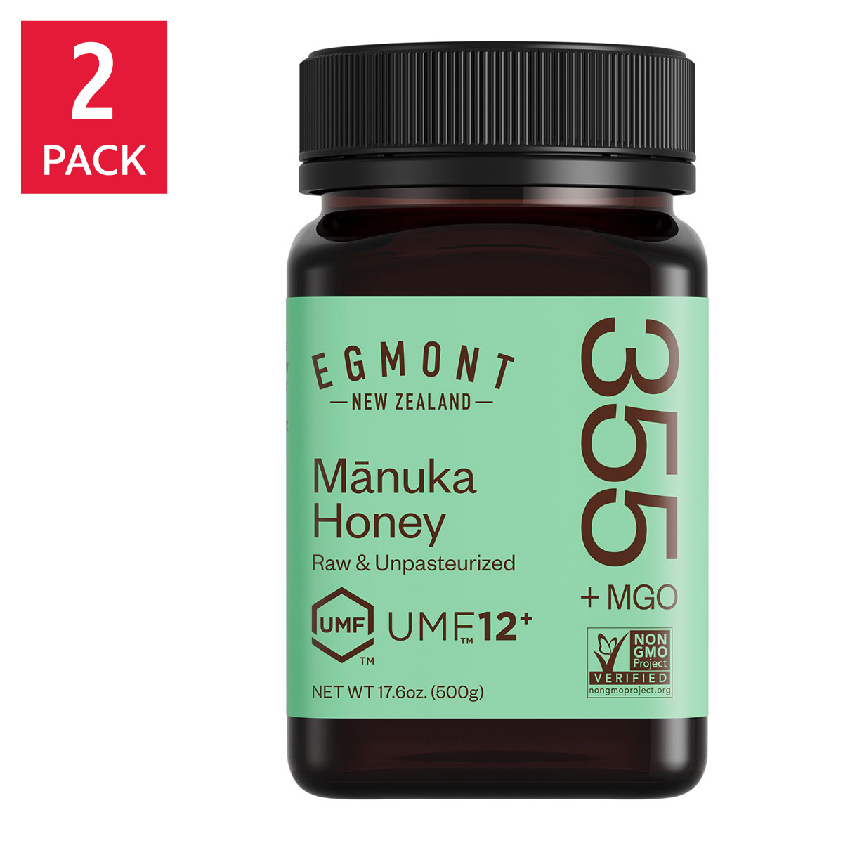 Egmont Honey Certified UMF 12+, MGO 355 Raw and Unpasteurized Manuka Honey, 17.6 oz, 2-pack