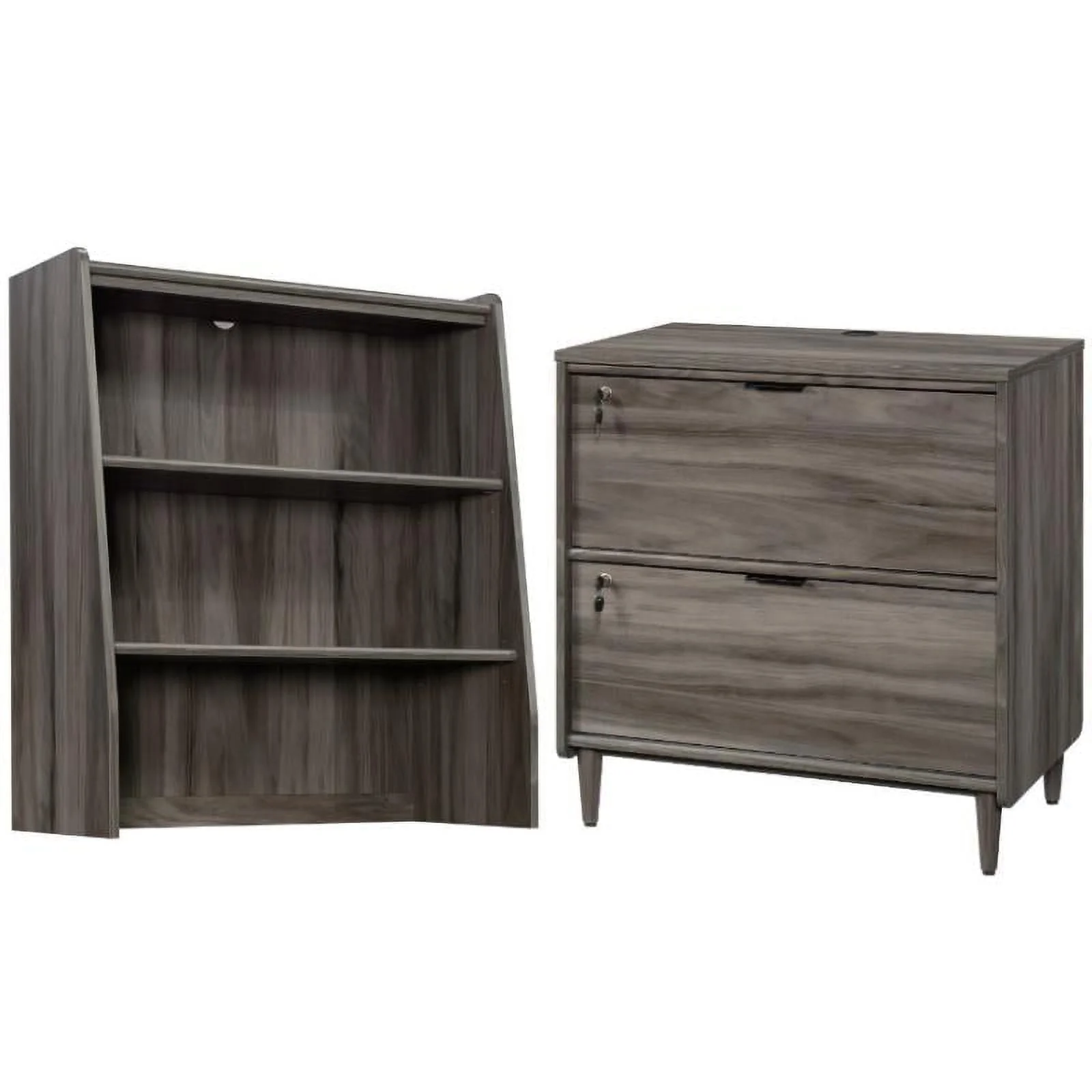 Home Square 2-Piece Set with Lateral File Cabinet & Library Hutch in Jet Acacia