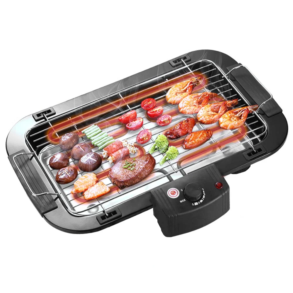 Electric Grill Household Stainless Steel Multiple Function 2000W High Power 50-350℃ Outdoor Portable Electric Baking Pan Barbecue Skewers Grill Suitable for 2-7 People