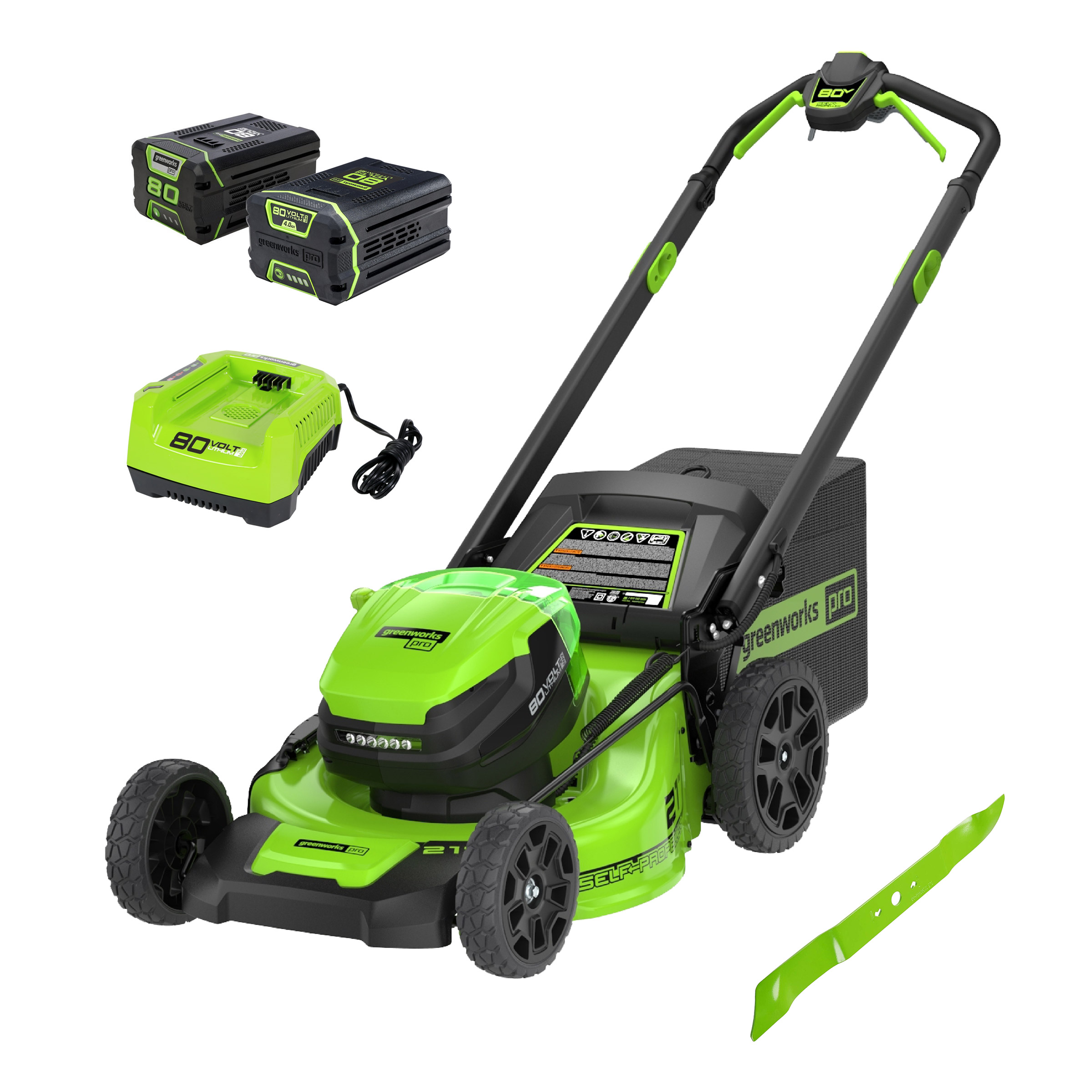 Greenworks 80V 21' Gen 2 Self-Propelled Mower w/ Extra Blade, (2) Batteries & Rapid Charger