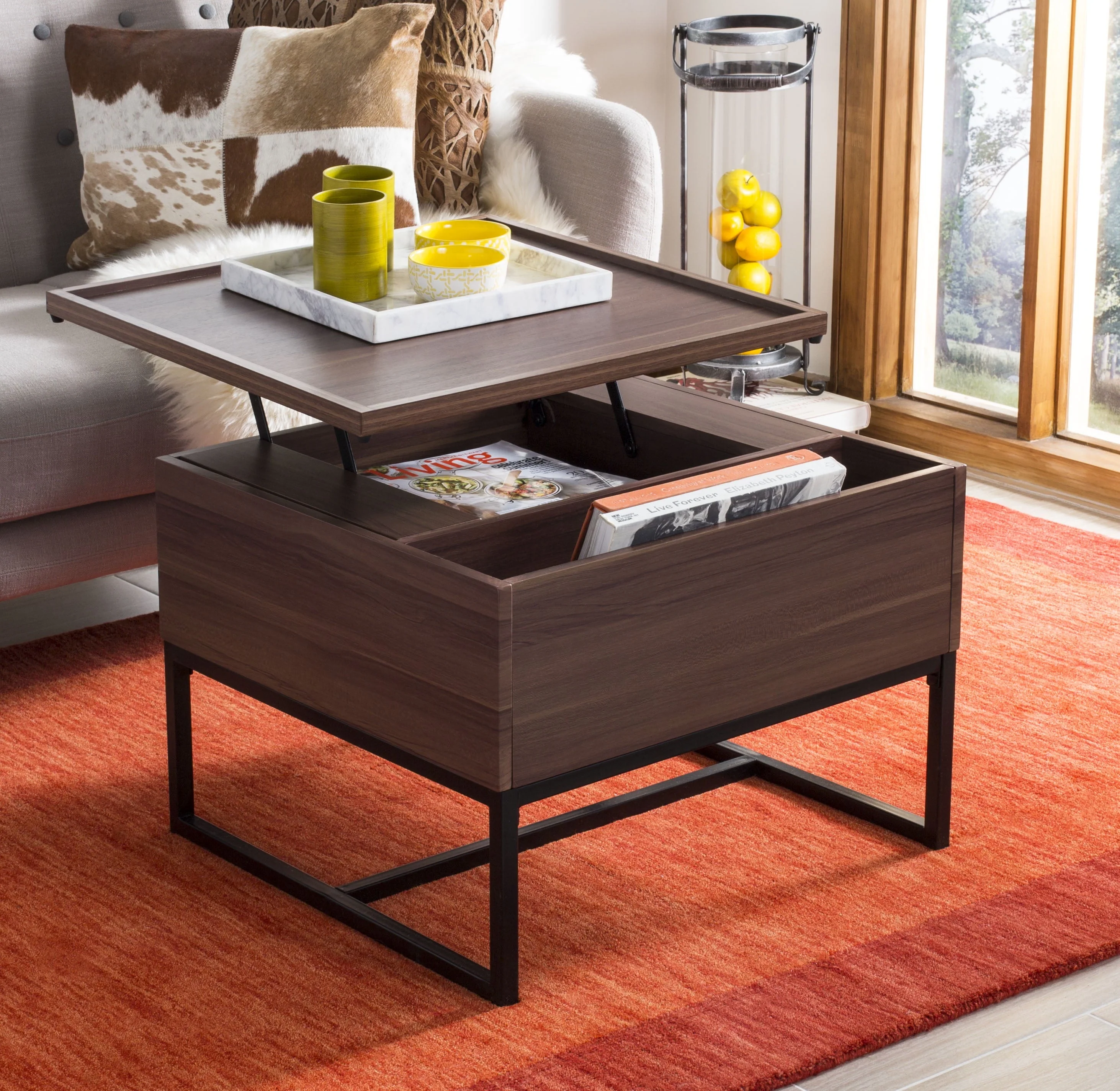 Safavieh Kristie Contemporary Lift-Top Coffee Table, Dark Oak/Black