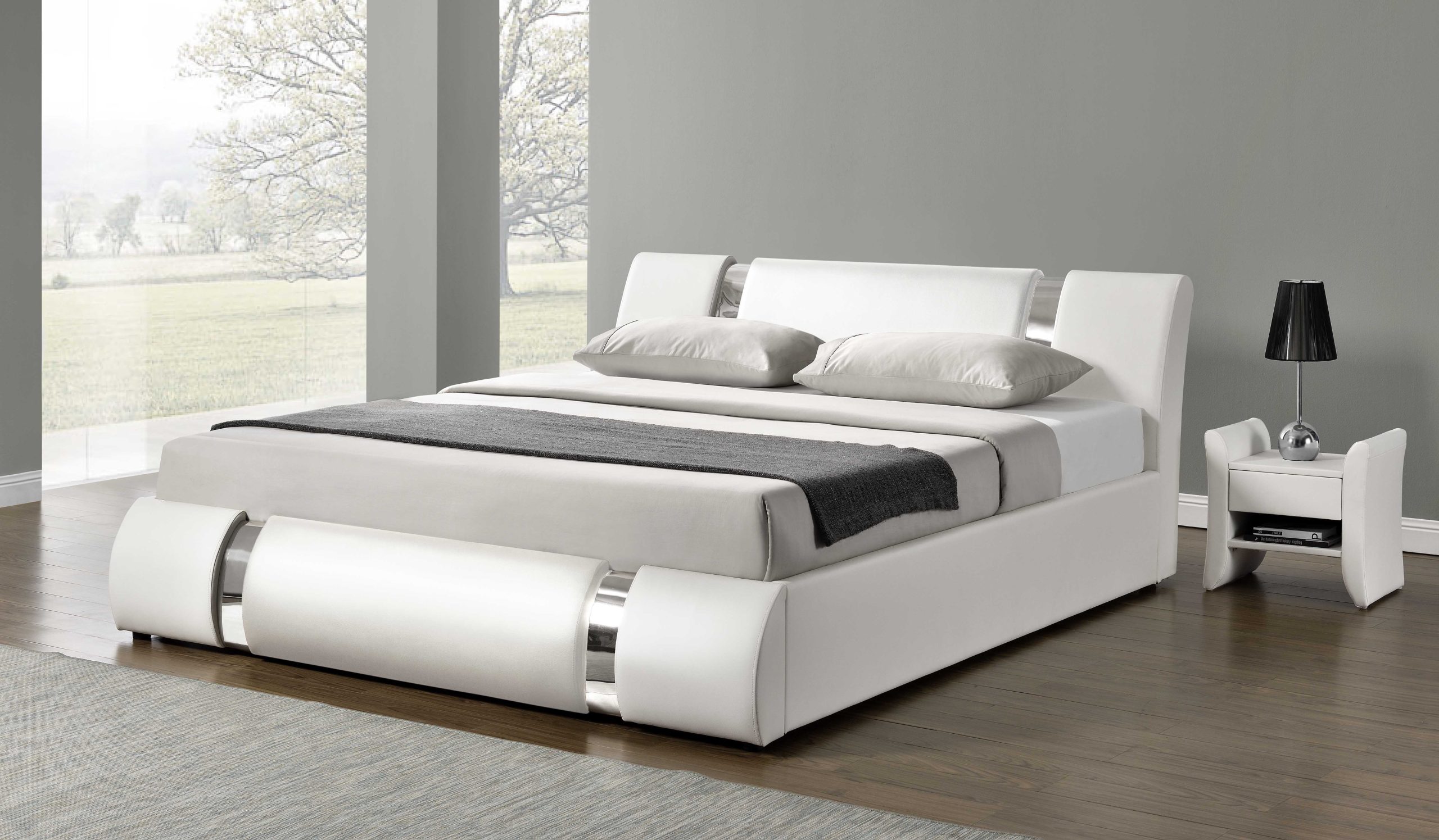 Amolife Queen Size Bed Frame with Iron Piece Adjustable Headboard, White