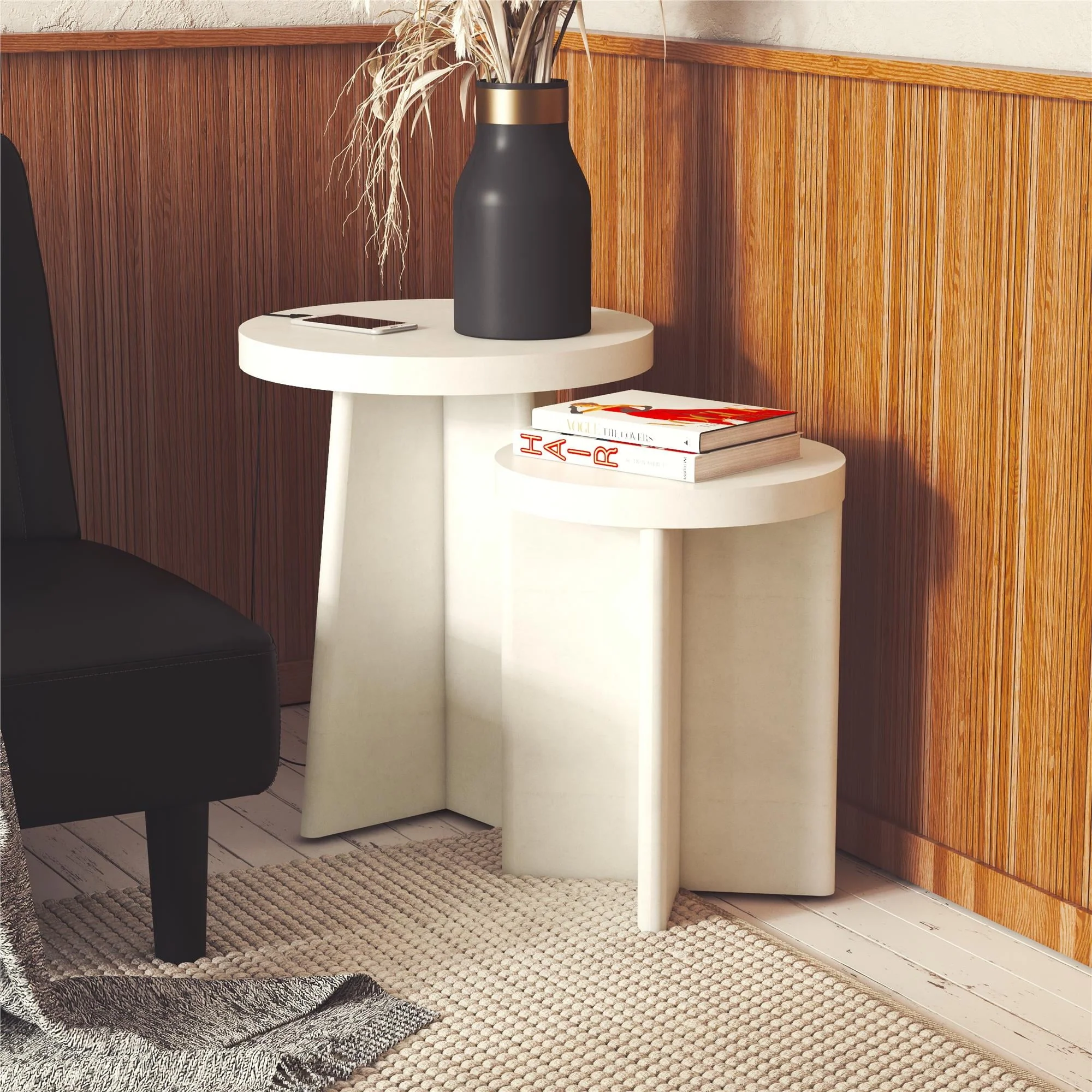 Queer Eye Liam Round End Tables, Set of 2, Plaster