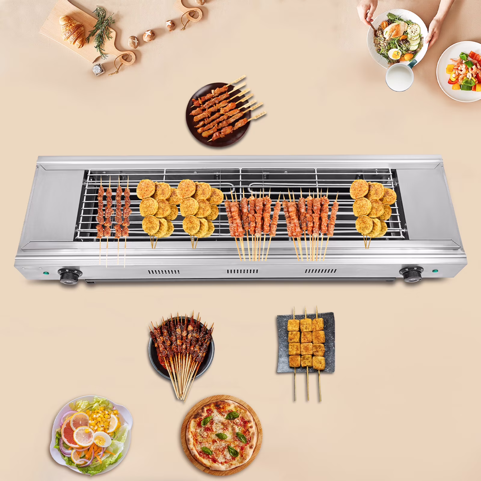 Wildnix Electric Campfire Grill, Stainless Steel Propane Grill with Adjustable Temperature, 3KW Power, and Indicator Lights for Precise Cooking