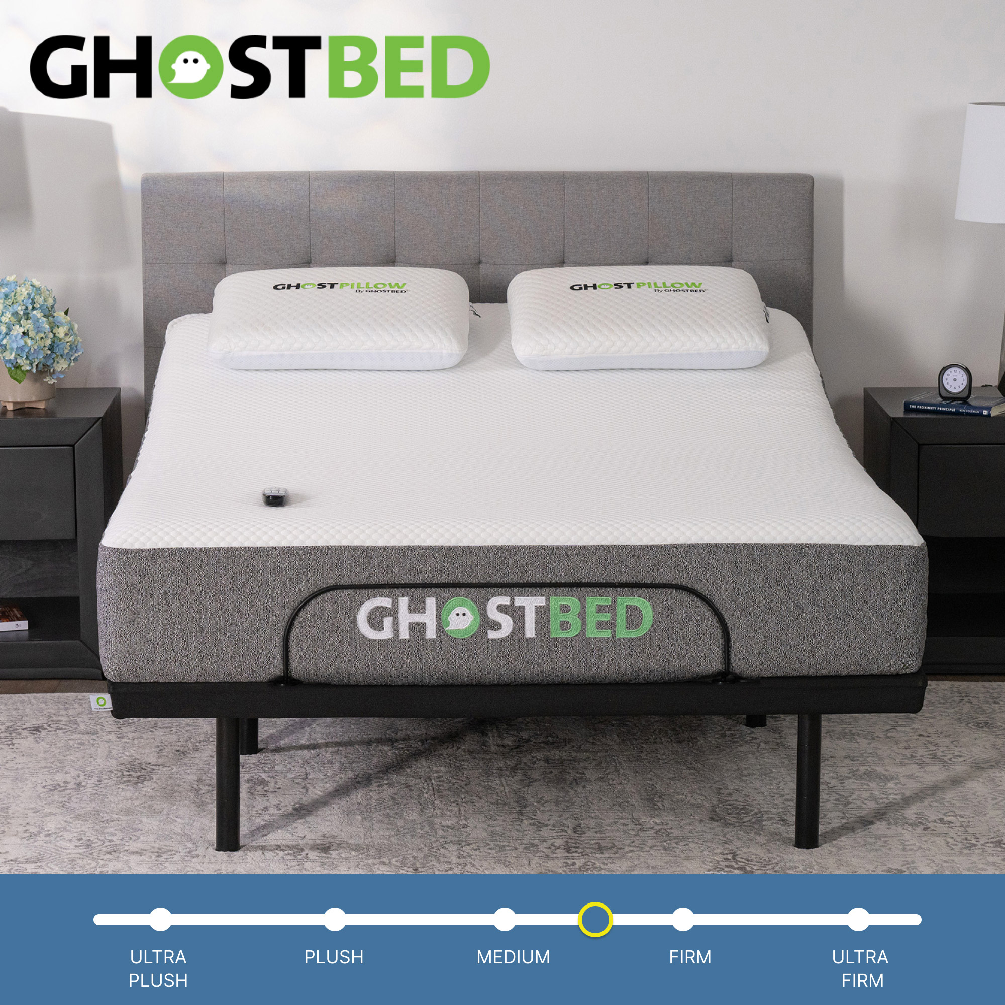 GhostBed Classic 11' Medium-Firm Mattress with Luxury Adjustable Base