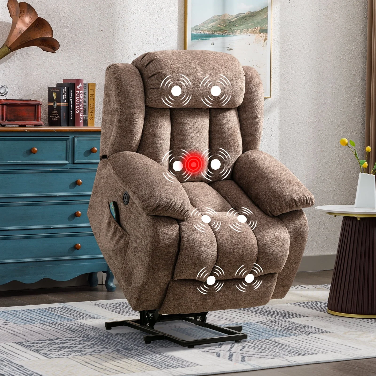 Ebello Design Electric Lift Chair Recliner with Massage Heating and Vibration function, Heavy duty and Safe movement Reclining Chair