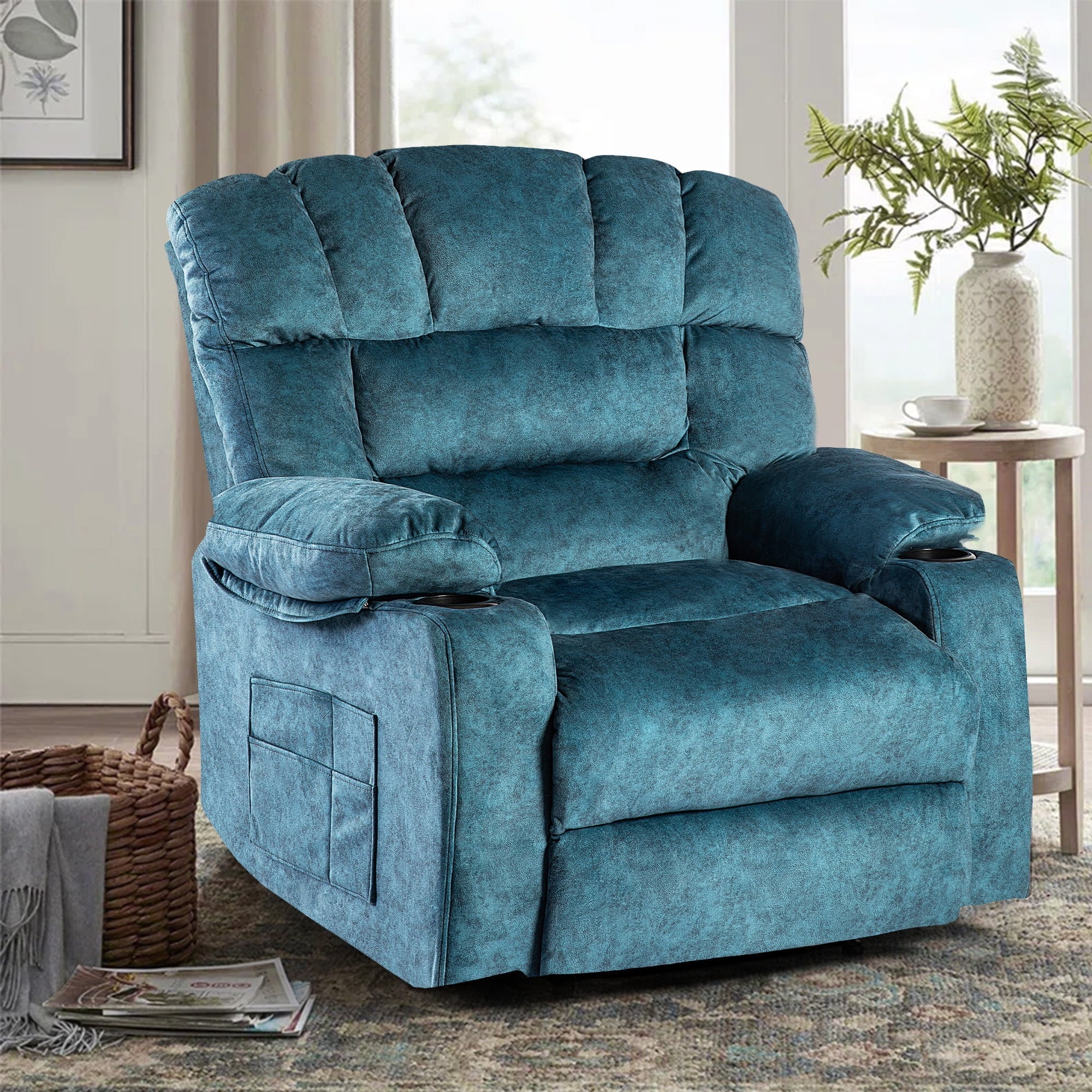 Colerline 40.9" Wide Super Soft and Oversize  Modern Design Velvet Upholstered Manual Recliner Chair with Heating and Massage, Green