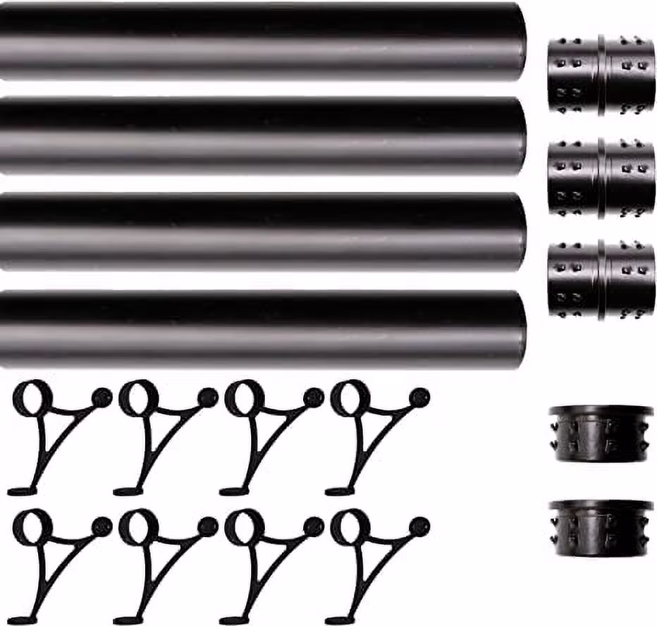 Solid Bar Mount Foot Rail Kit, Matt Black Stainless Steel Tubing w/Internal Connector, Combination Foot Rail Brackets, Flat End Cap, 23 ft = 69 in x 4