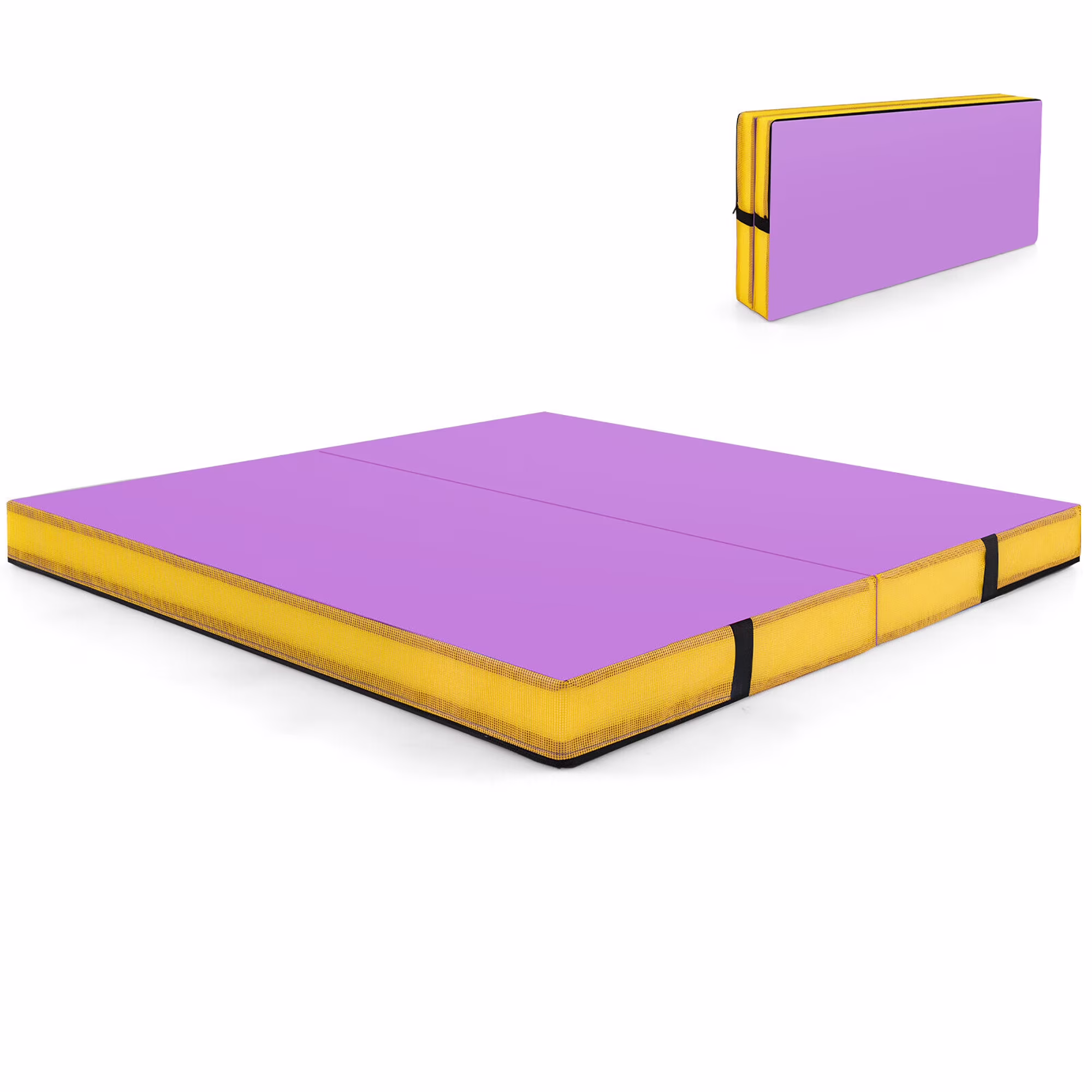 Gymax 4'x4'x4'' Bi-Folding Gymnastic Tumbling Mat W/Handles Home Gym Yoga MMA Purple