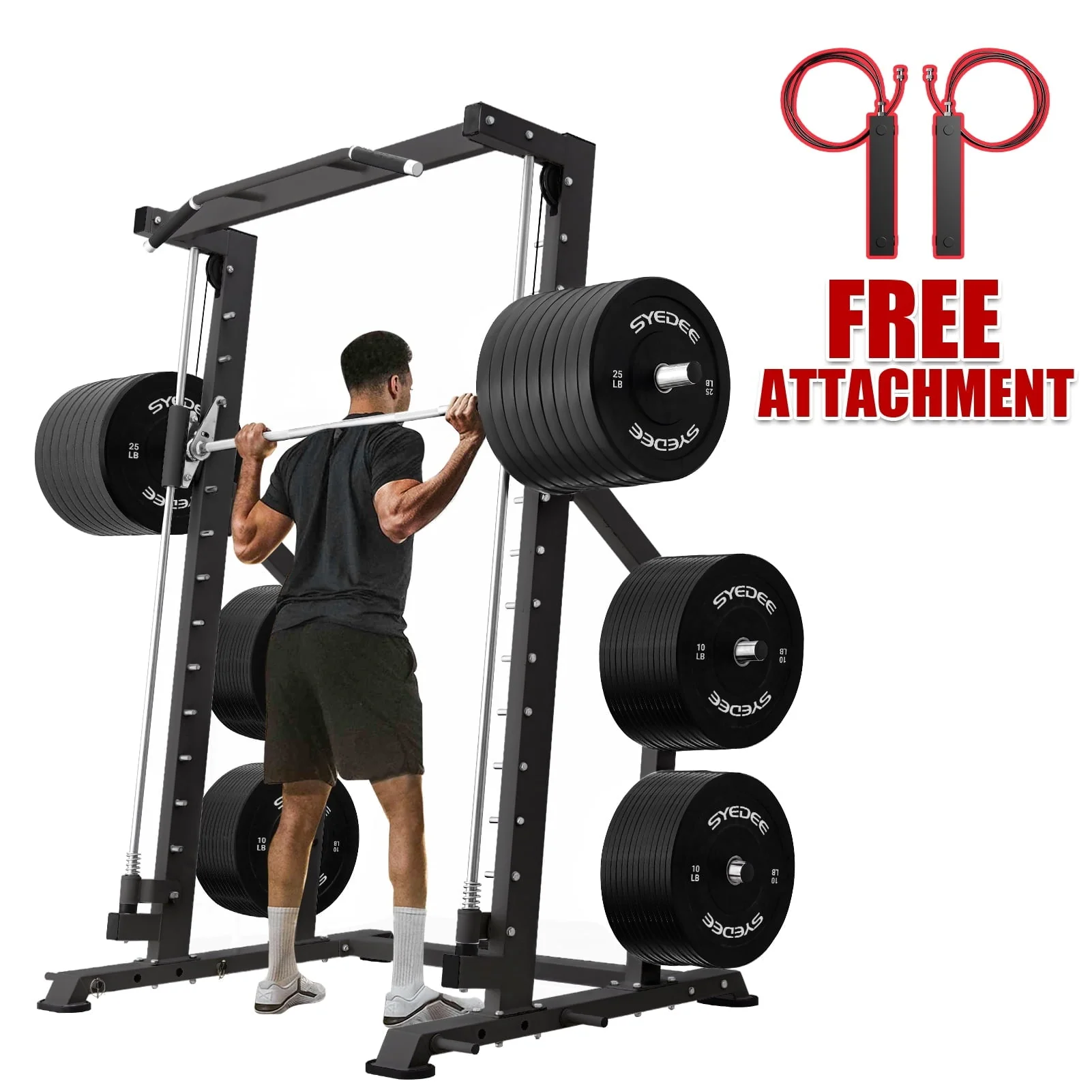 syedee Smith Machine Home Gym, Power Rack Cage with Linear Bearing,Commercial Grade(Black)