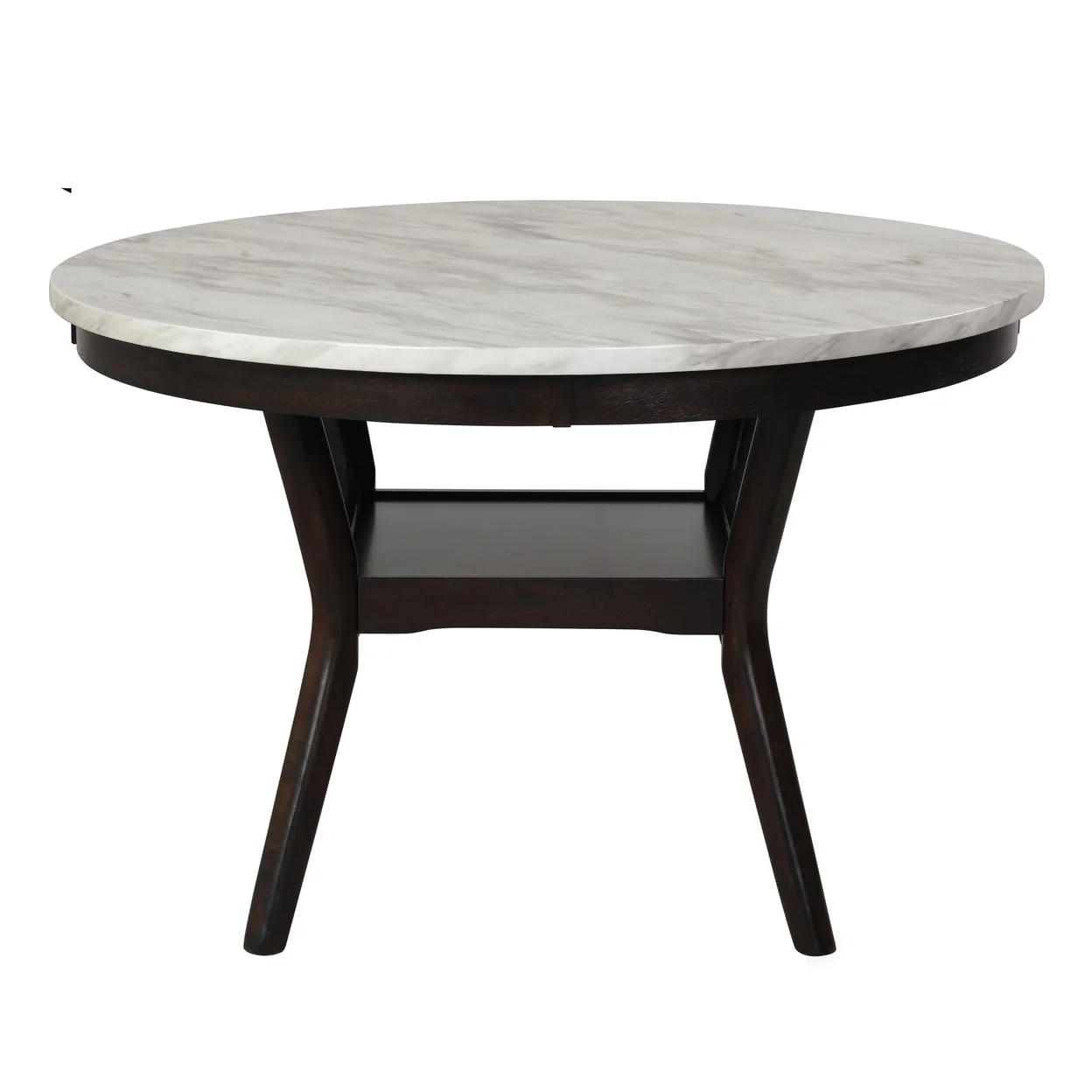 Kate 47 Inch Round Dining Table with Faux Marble Top, White and Black- Saltoro Sherpi