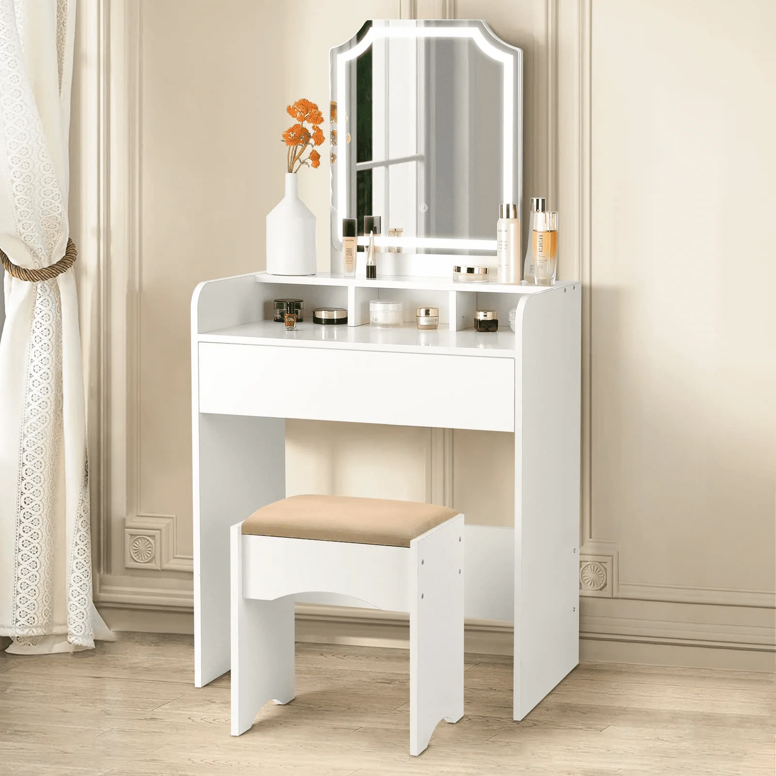 Makeup Vanity Set with Mirror Lights 3 Color Adjustable Brightness White