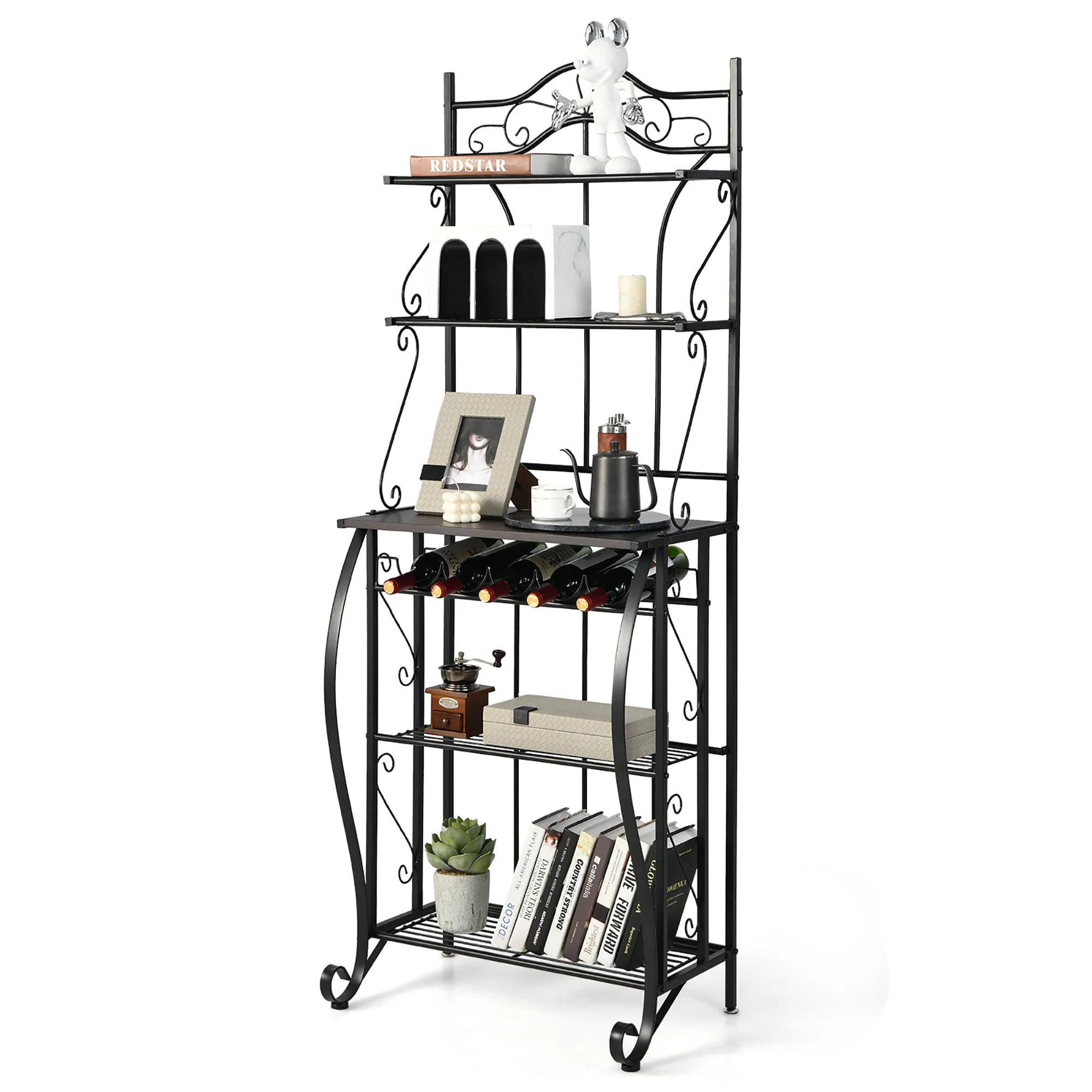 Costway 5-Tier Metal Kitchen Bakers Rack Microwave Storage Rack Oven Stand with  Wine Organizer