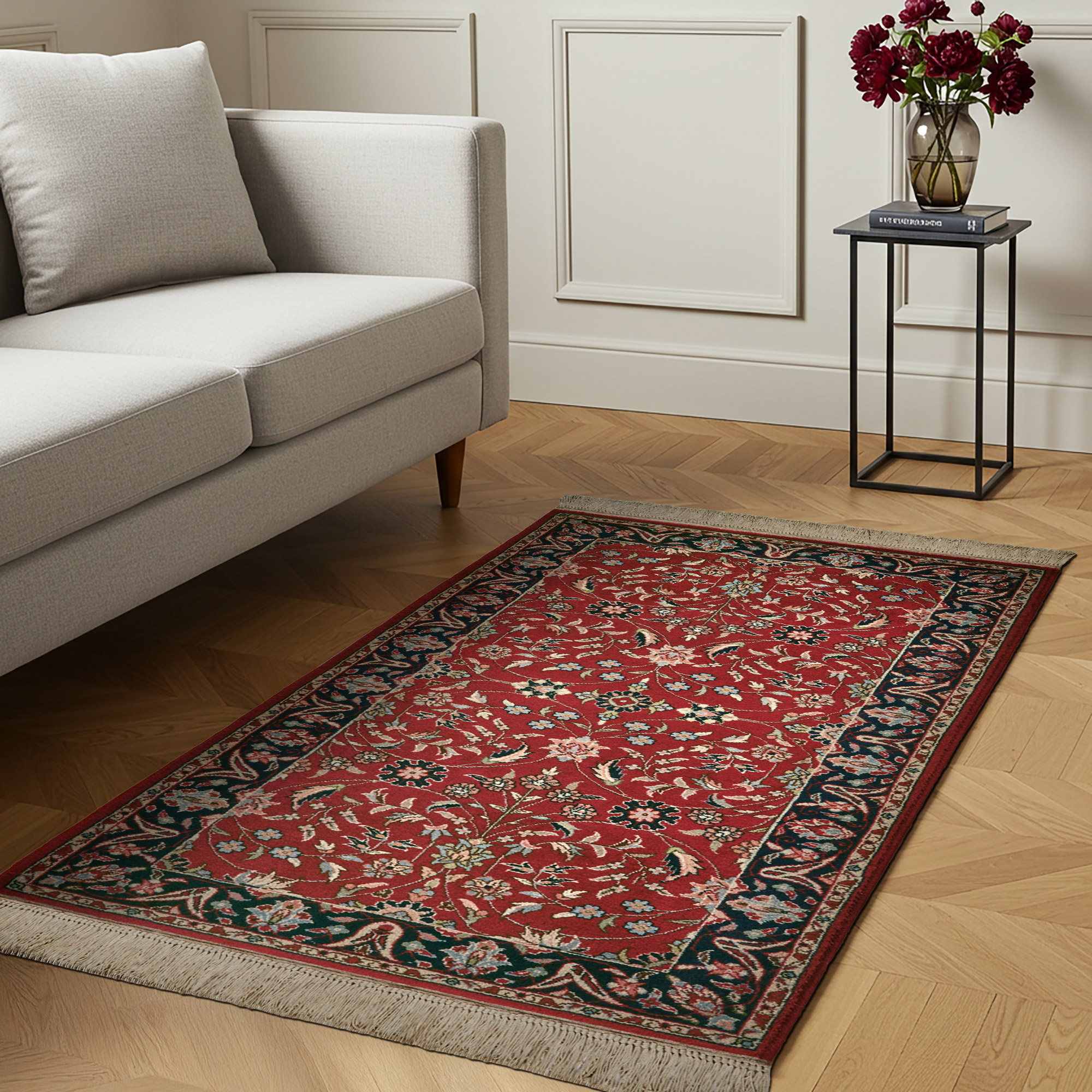 Montacute Hand Knotted Rug Collection, Royal Sarouk Red Navy