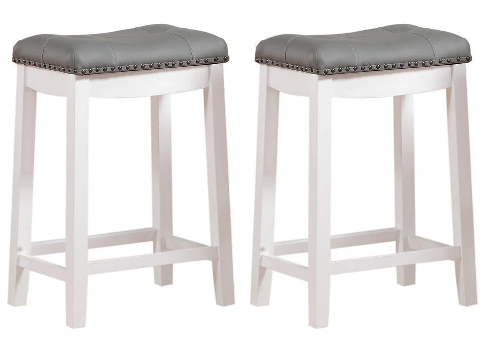 Angel Line Cambridge 24" Padded Saddle Stool, White w/ Gray Cushion, Set of 2