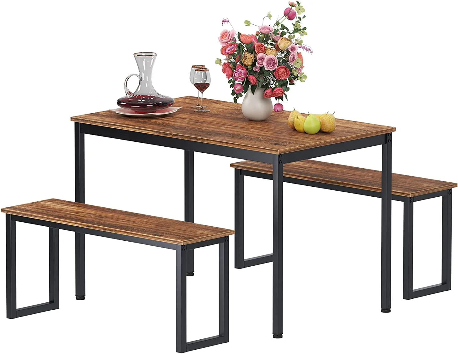 SOGES 3  Modern and Space-Saving Dining Table and Chairs Set ,Accommodates 4 Adults or 6 Children, High Scratch Resistance , Iron Frame ,Brown