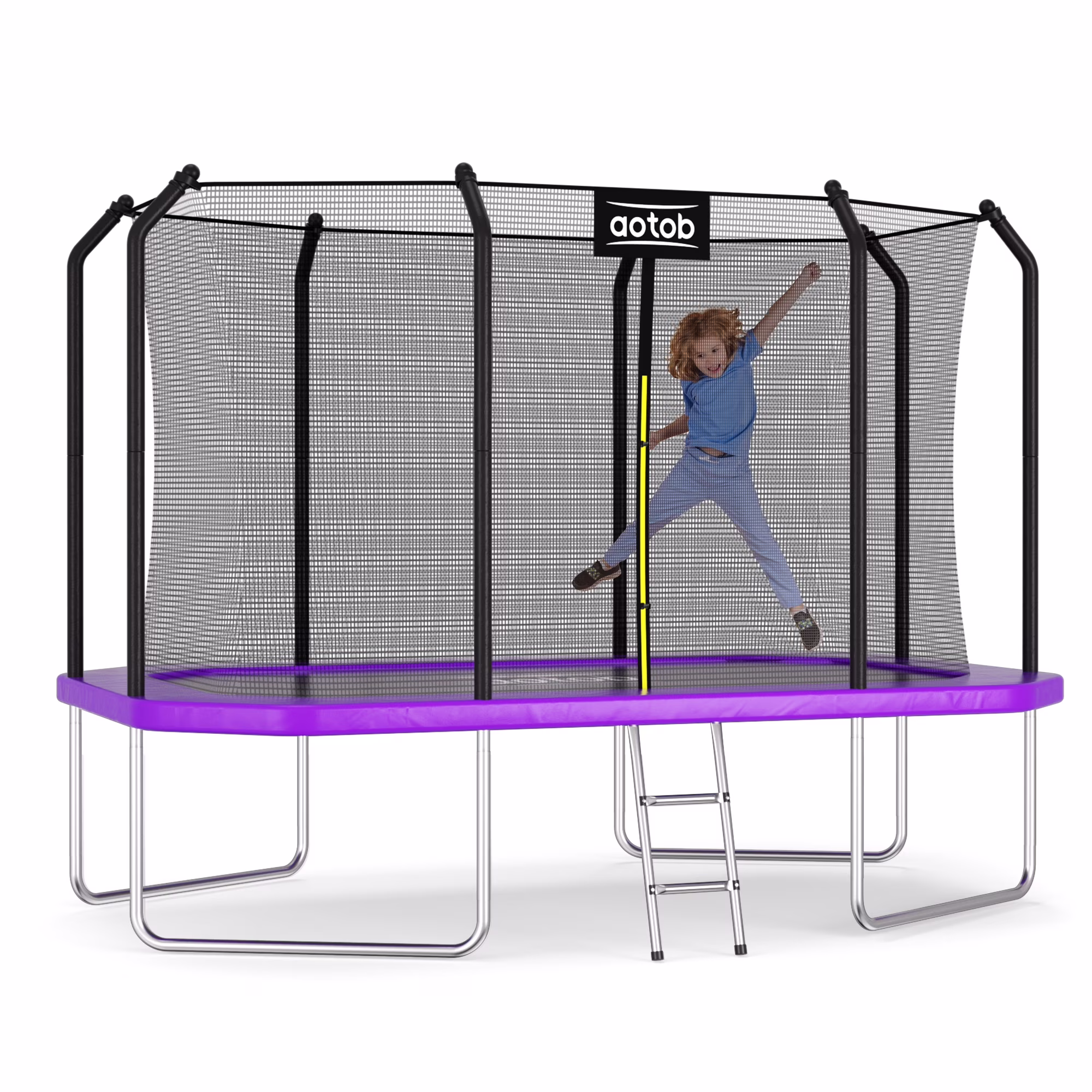 AOTOB 14X8FT Rectangle Trampoline - Perfect Outdoor Trampoline for Kids - Gymnastics Style Tranpoline with Enclosure Net - Supports Up to 440 lbs