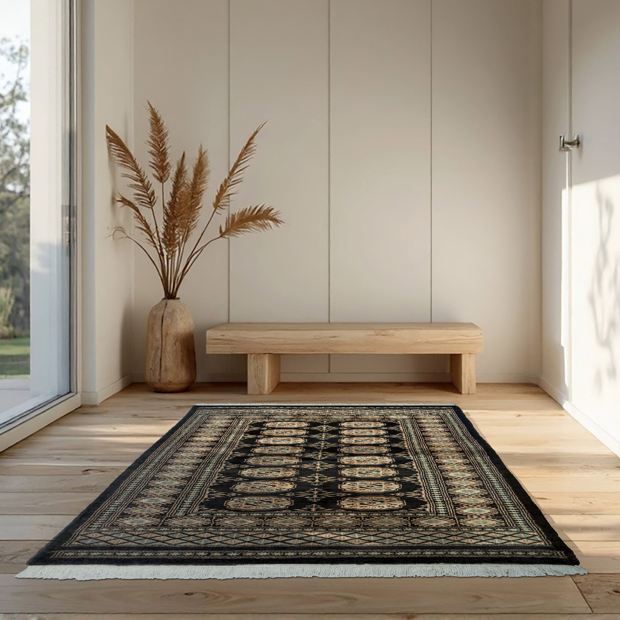 Pakistani Hand Knotted Rug Collection, Classic Bukhara Chuval Black