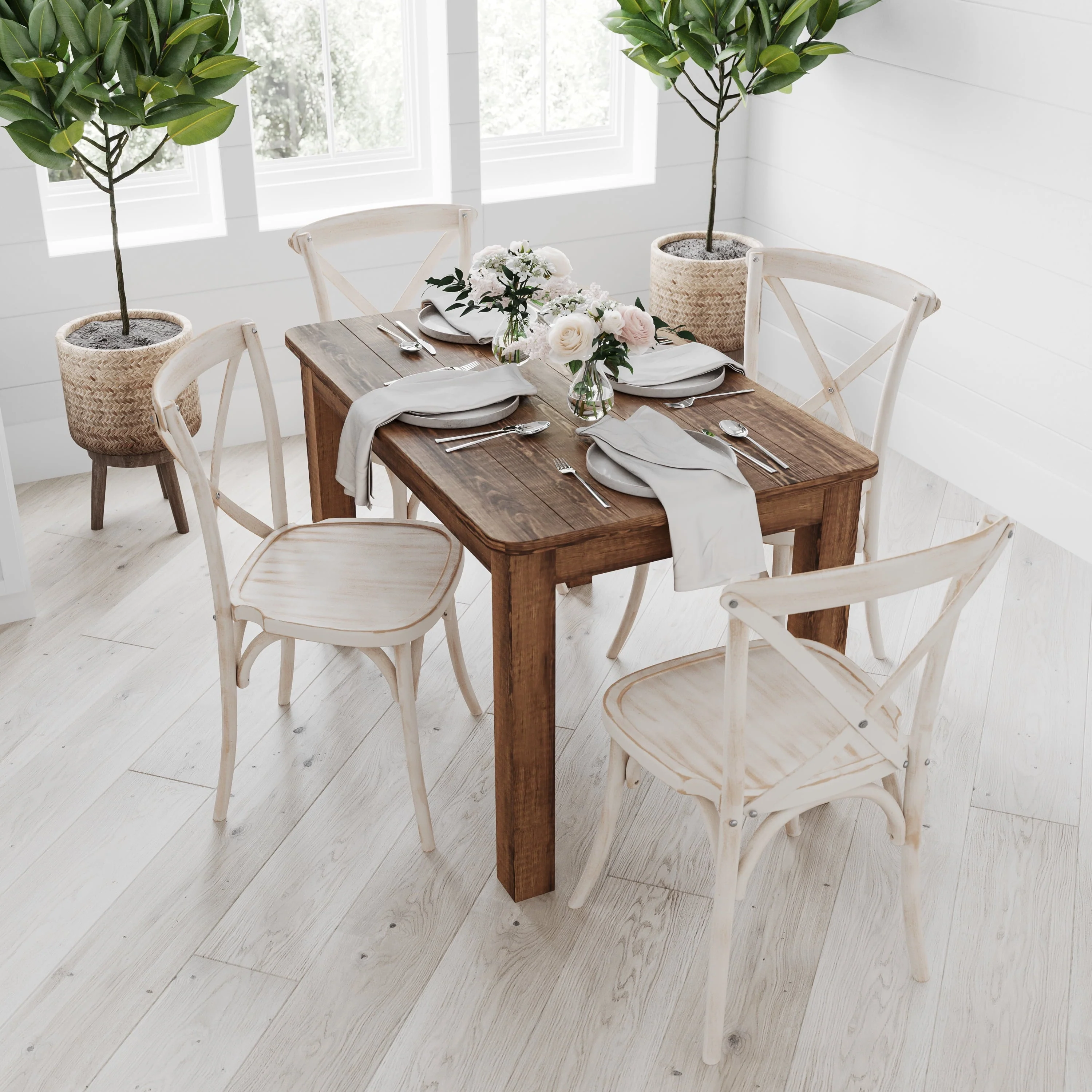 Jessamine 46" x 30" Rectangular Antique Rustic Solid Pine Farm Dining Table
