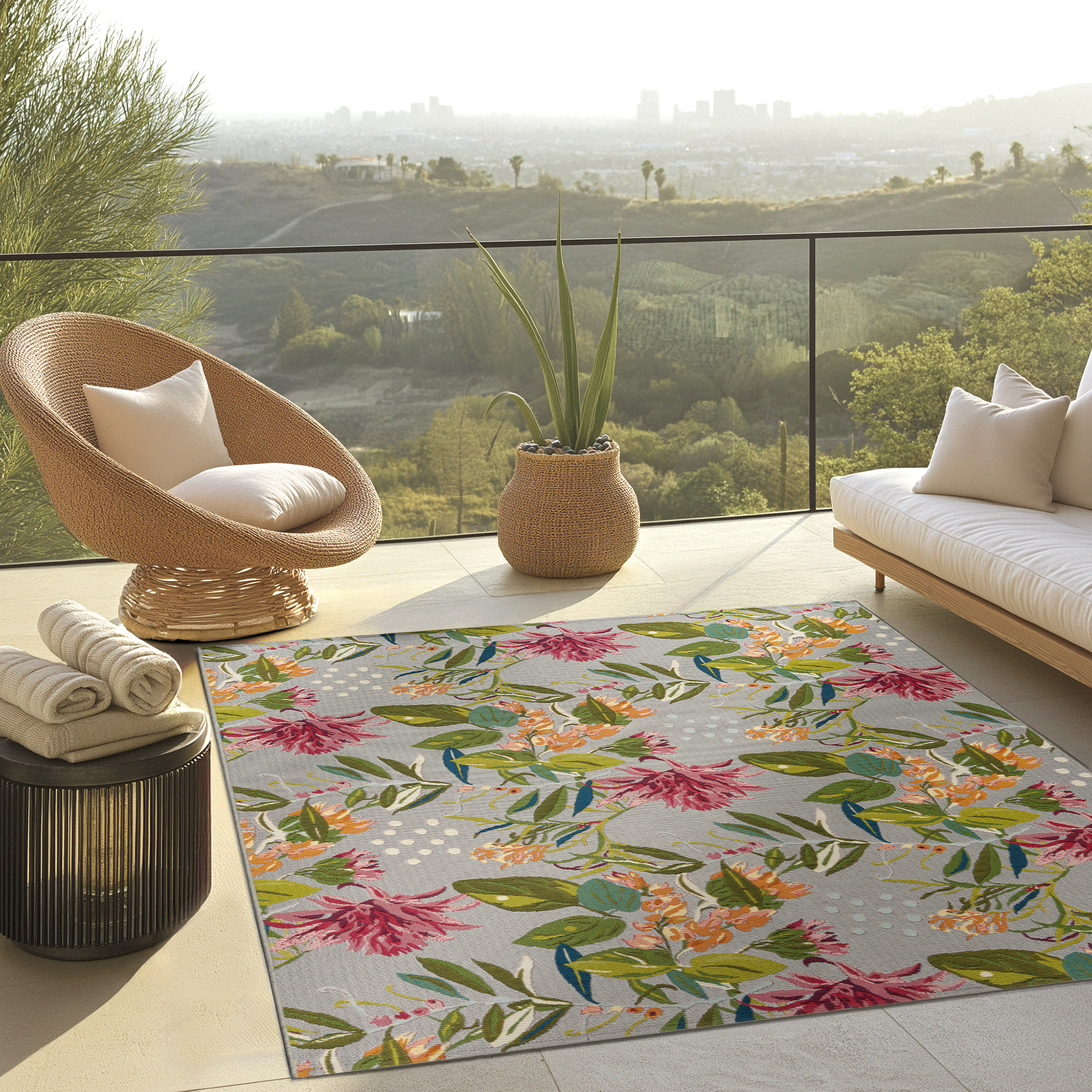 Fresco Indoor/Outdoor Rug Collection, Darra Light Gray