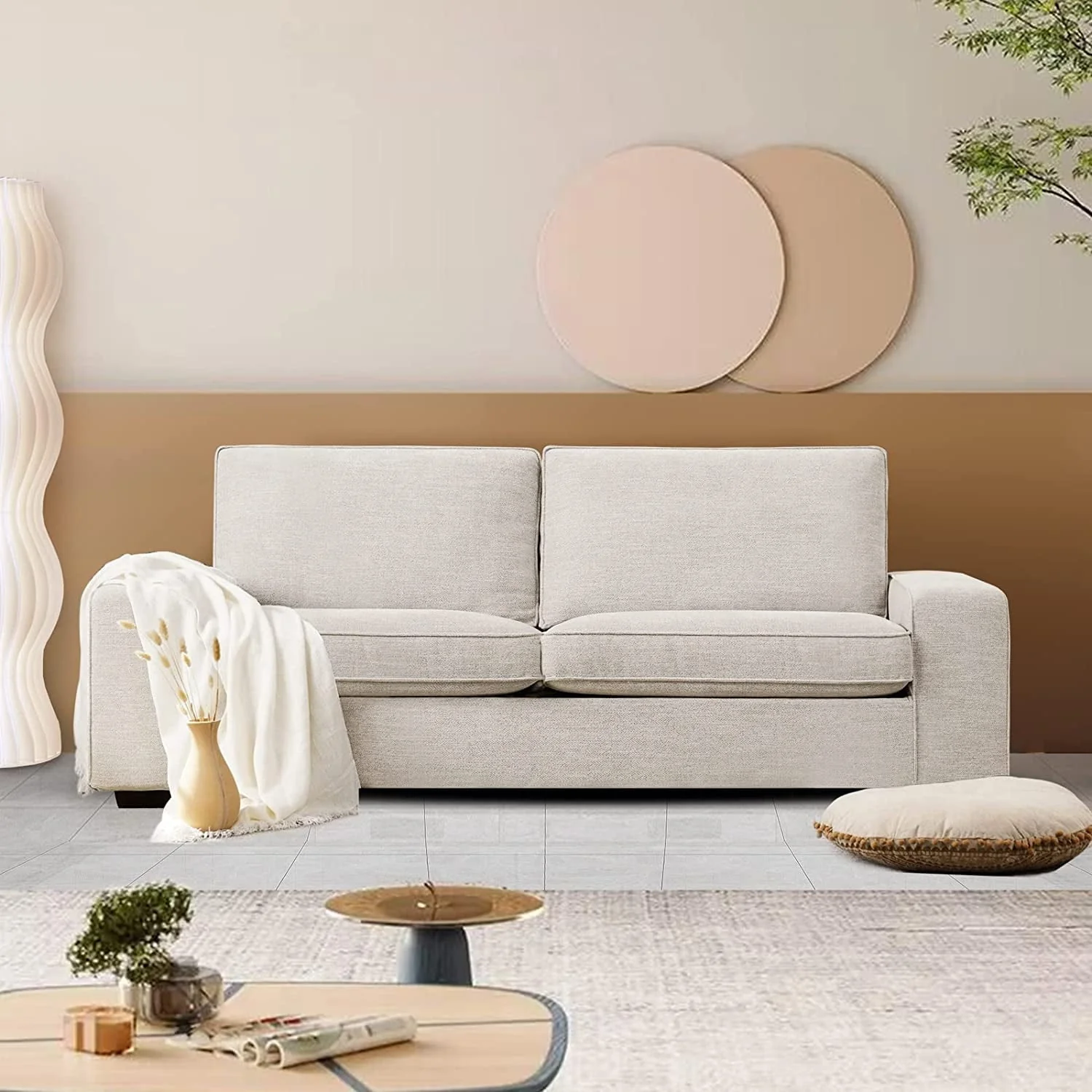 88.58" Modern loveseat Sofas Living Room,Couches Love Seat with Wood Frame for Bedroom, Office, Apartment, Dorm, Studio /Easy, Tool-Free Assembly（Beige）