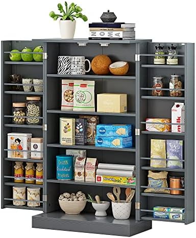 BIUBNBDMZ 47" Kitchen  Cabinet  Pantry Cabinet with Doors and Adjustable Shelves，Freestanding Buffet Cupboard for Kitchen  Living Room and Dinning Room in White