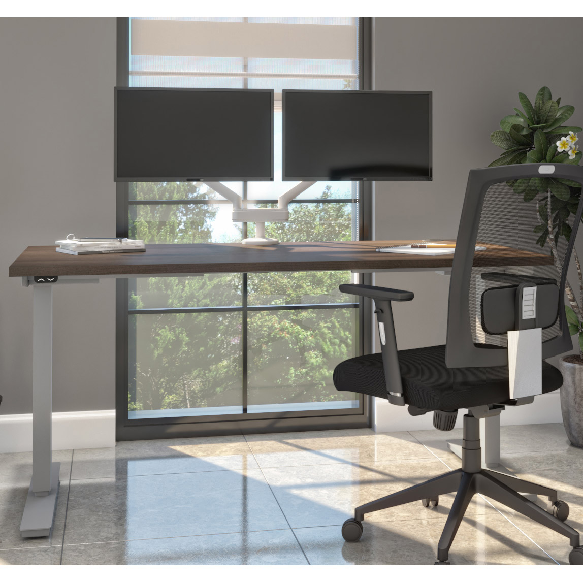Bestar Upstand 30' x 60' Adjustable Height Desk with Monitor Arms