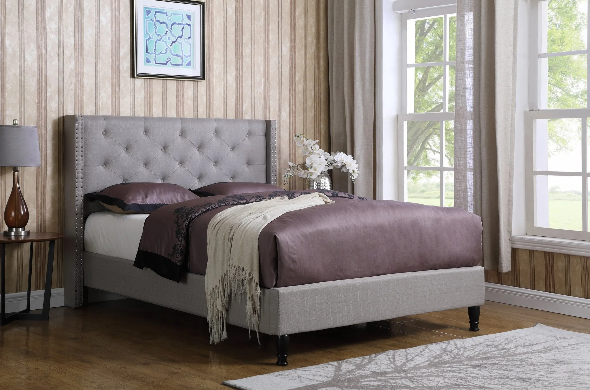 Full Size Upholstered Platform Bed Frame with 51" Tall Headboard - Button Tufted Cloth Bed - Wood Slat Support with Storage Space- No Box Spring Needed- Easy Assembly- Gray - OLIVER & SMITH