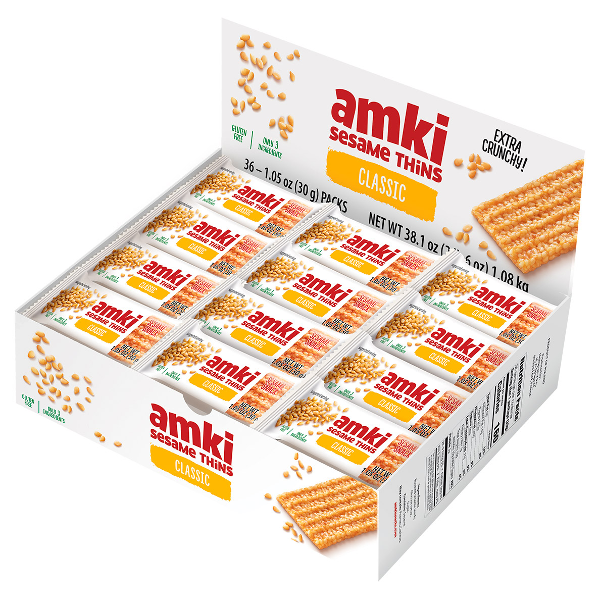 Amki Sesame Thins, 1.25 oz, 36-count