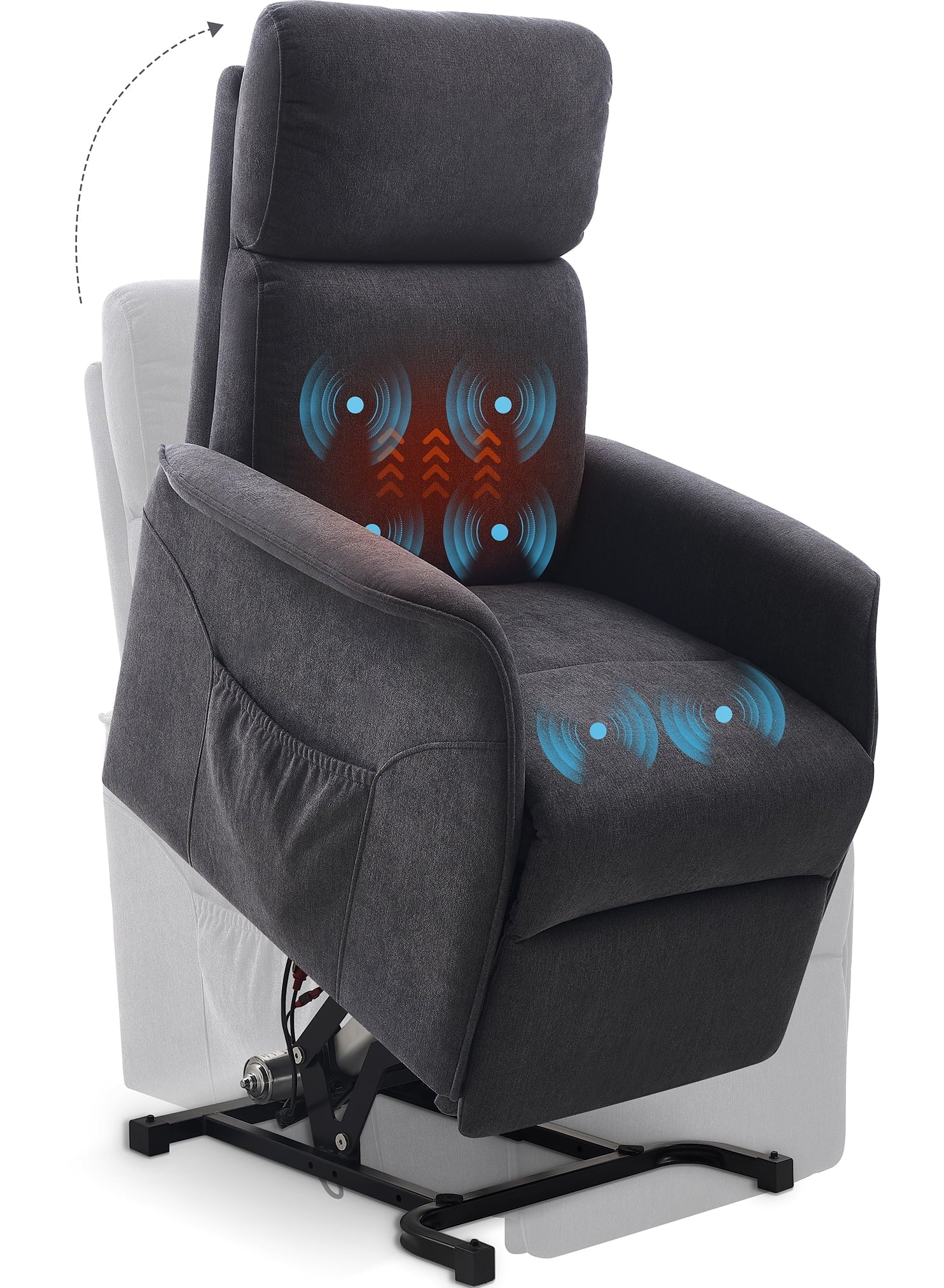 FIBO Electric Power Lift Recliner with Automatic Lift & Recline Button, Lift Chairs Recliners for Elderly with Massage and Heat, Extended Footrest, Grey (Fabric)
