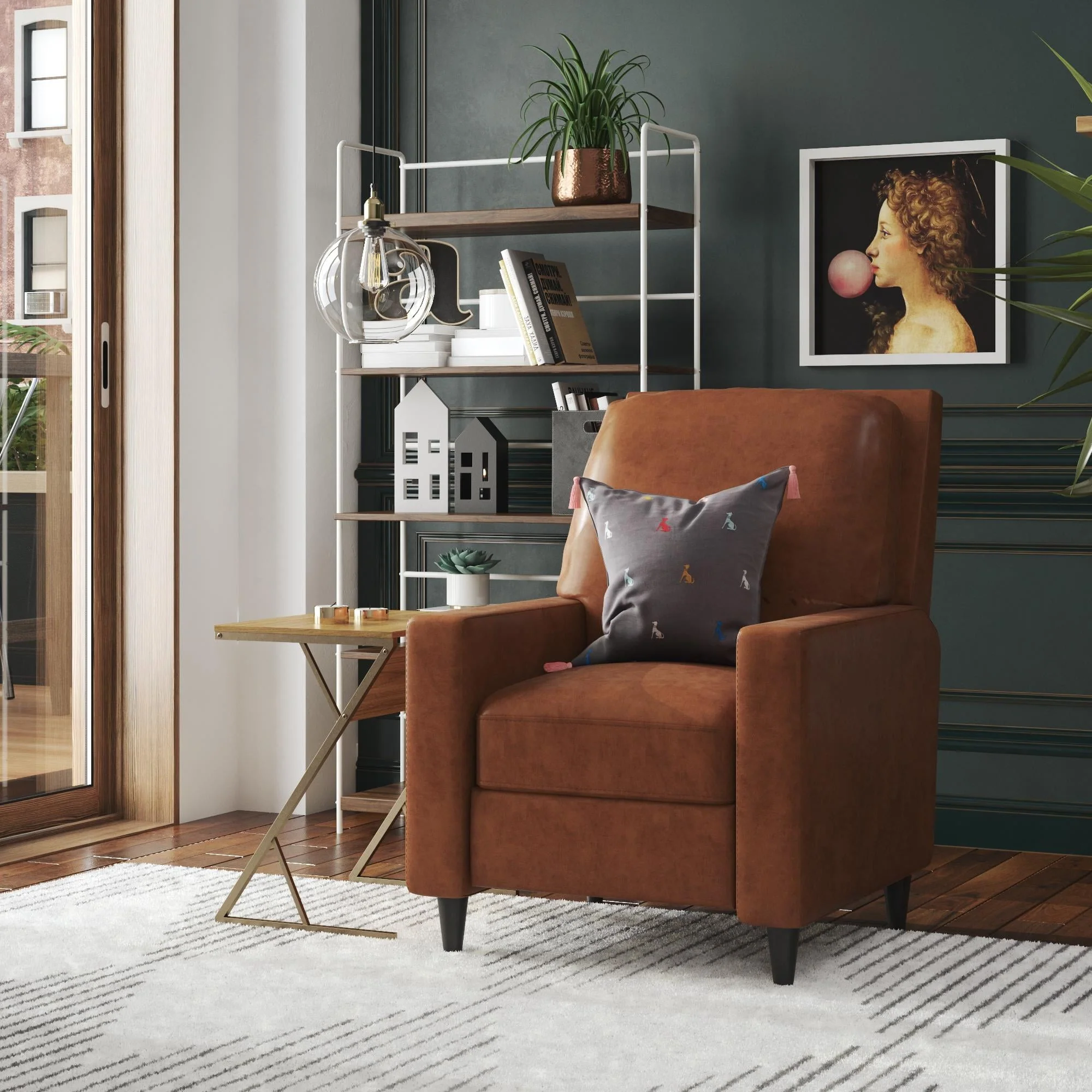 Novogratz Lana Pushback Recliner, Camel Faux Leather