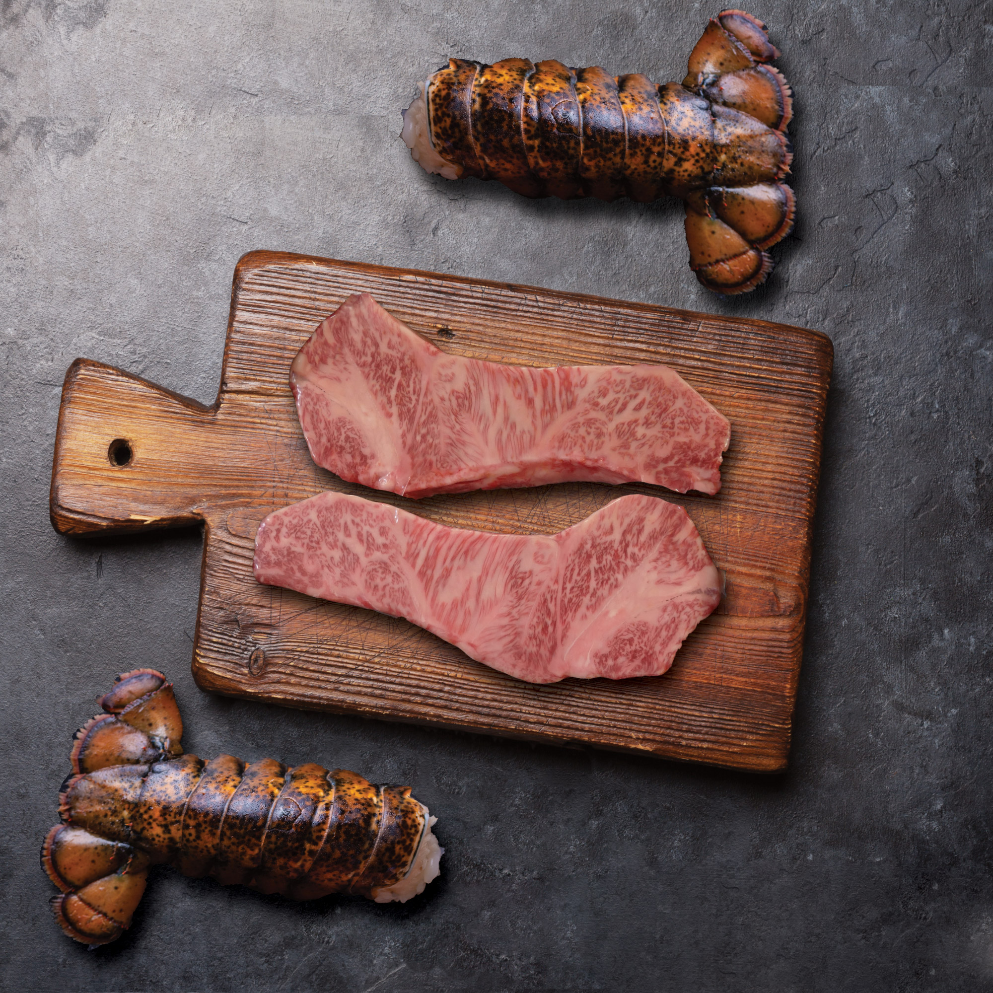 Authentic Wagyu Surf & Turf Pack, (2/17-20 Oz./Each Tail) Cold Water Lobster Tails with (2/13 Oz. Per Steak) Japanese A5 Wagyu Petite Striploin Steaks