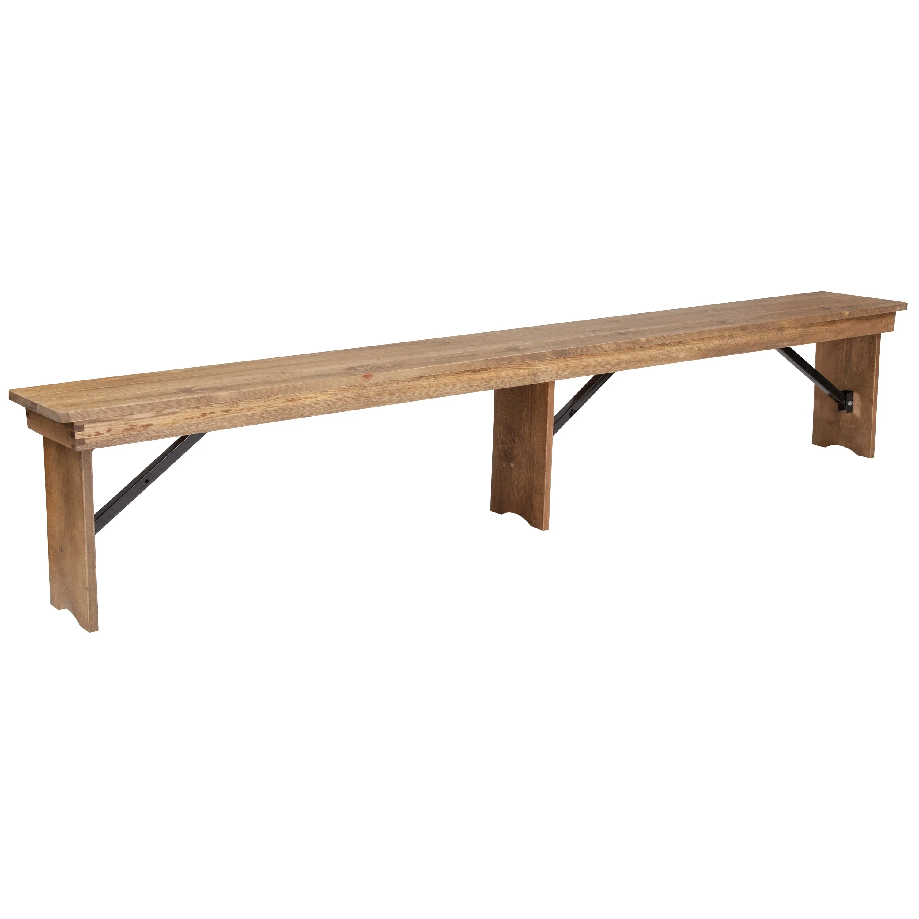 BizChair 8' x 12" Antique Rustic Solid Pine Folding Farm Bench with 3 Legs