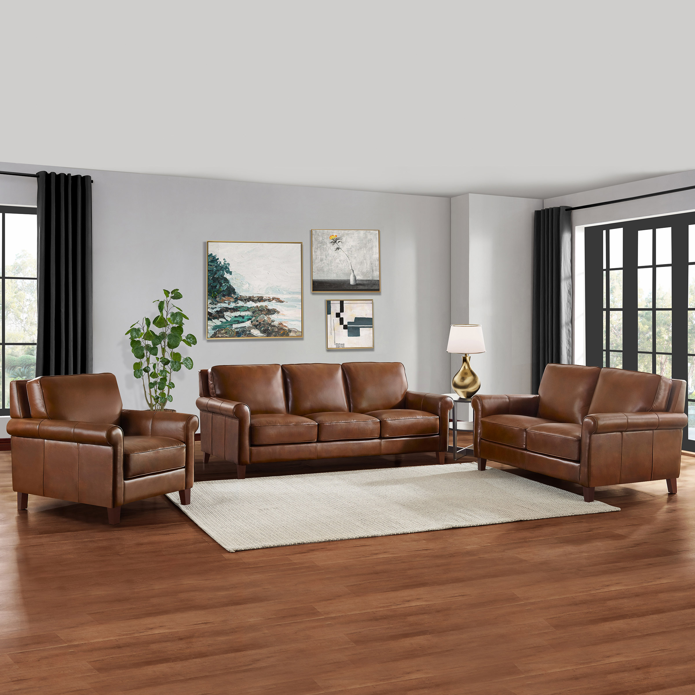 Larsen 3-piece Top Grain Leather Set