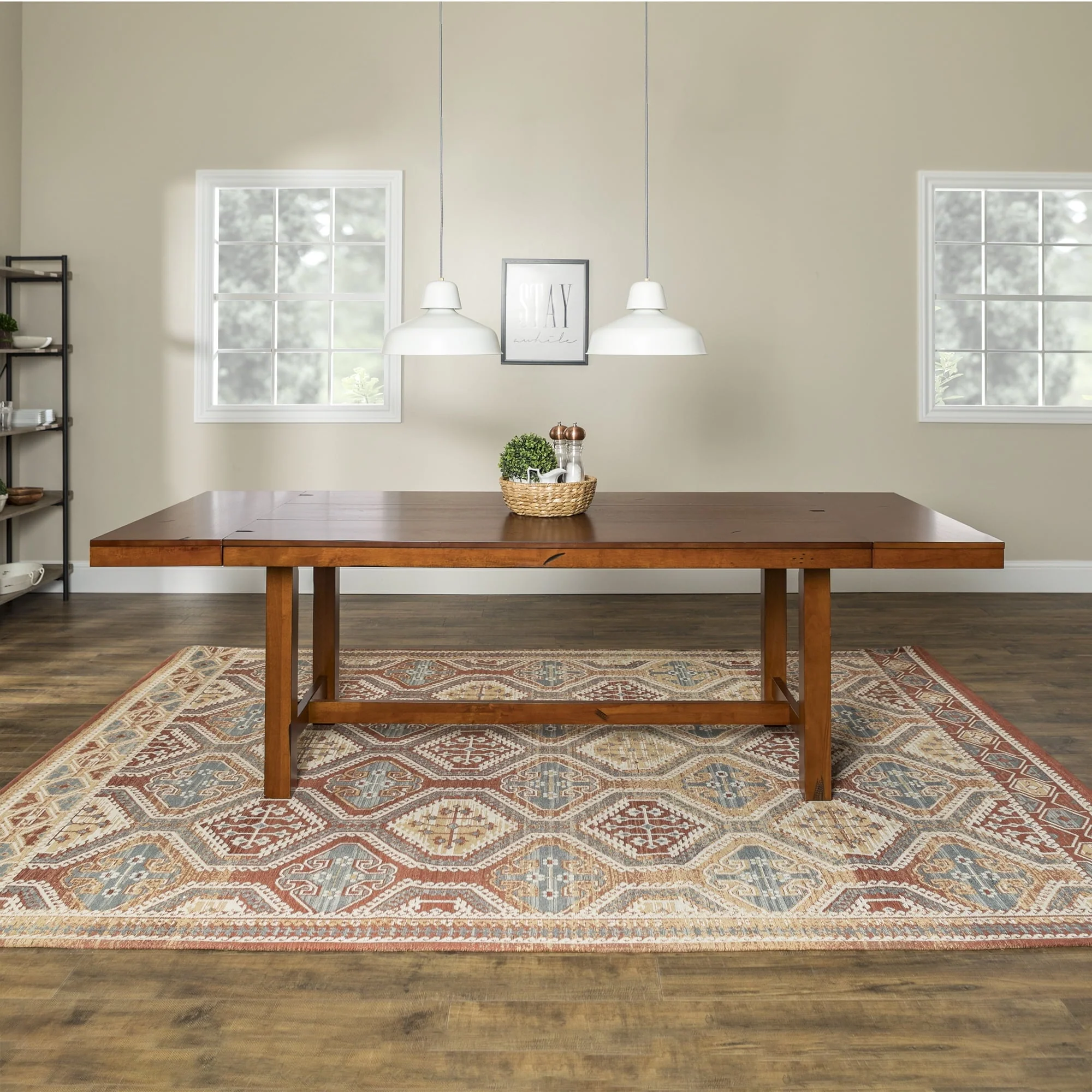 Desert Fields Country Expandable Dining Table, Dark Oak