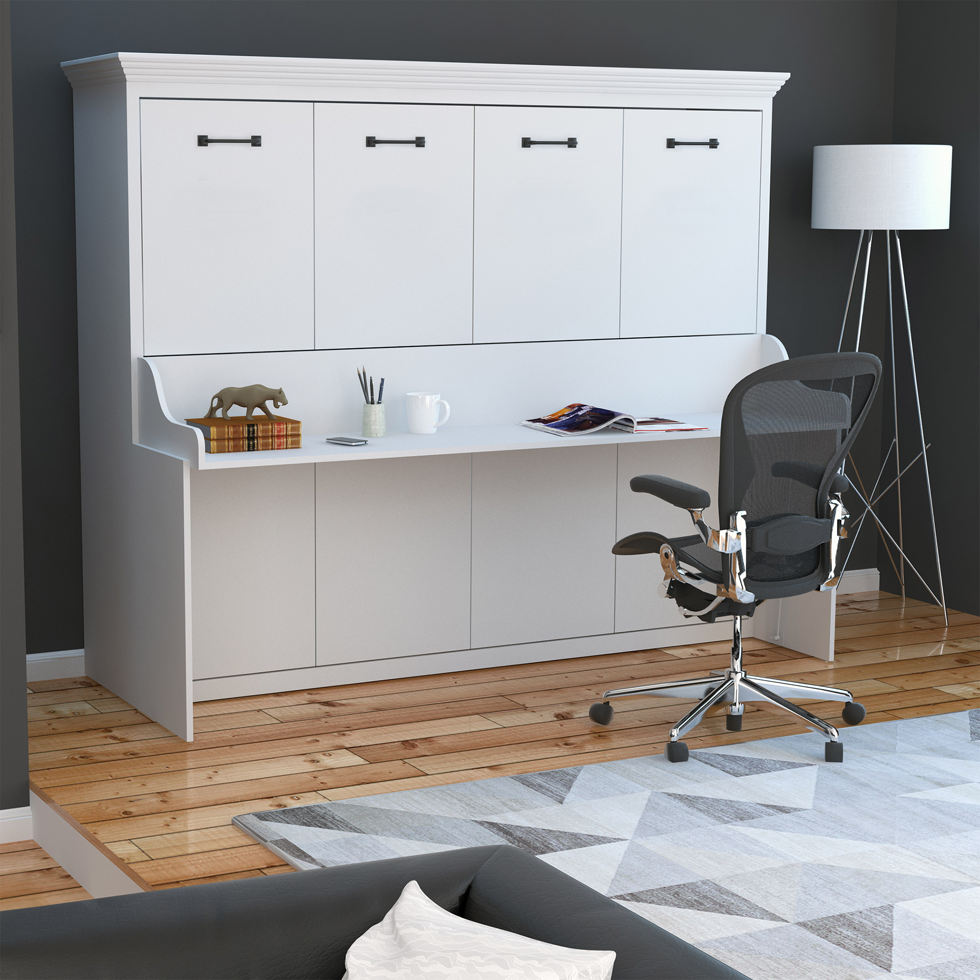 Melbourne Queen Wall Bed with Desk Combo - White