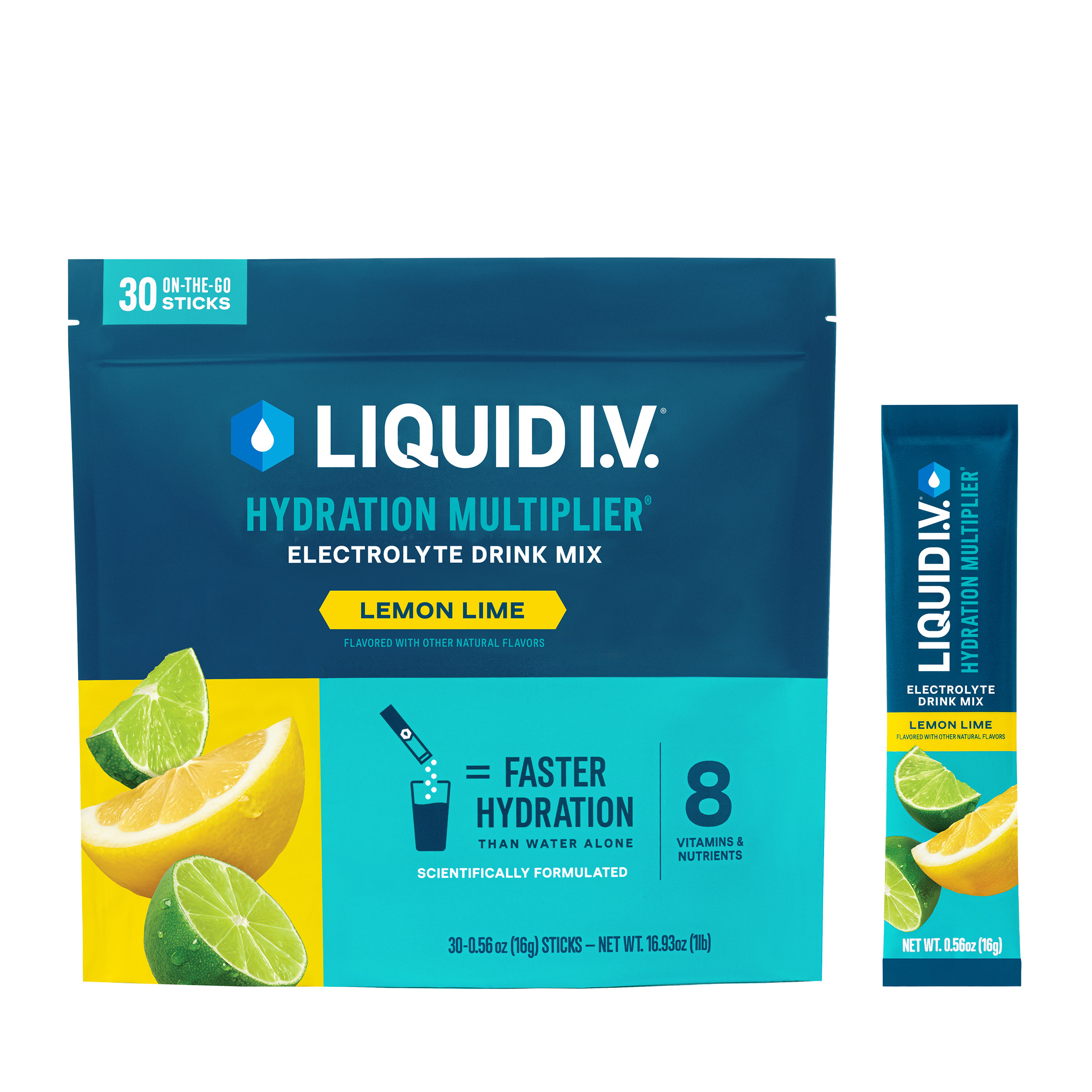 Liquid I.V. Hydration Multiplier, 30 Individual Serving Stick Packs in Resealable Pouch, Lemon Lime
