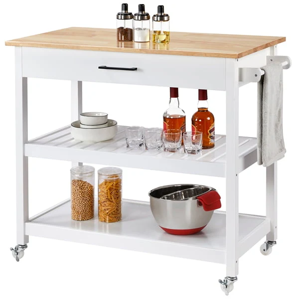 Easyfashion 40" W Kitchen Island Cart with Storage, White