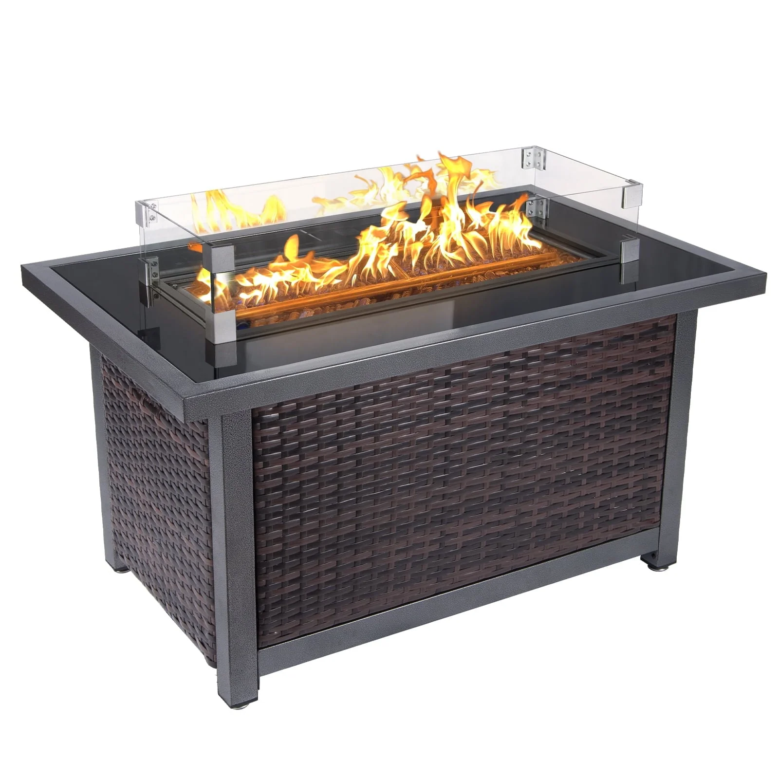 Polar Aurora Propane Fire Pit Table, 50,000 BTU Auto-Ignition Fire Pit with Wind Guard