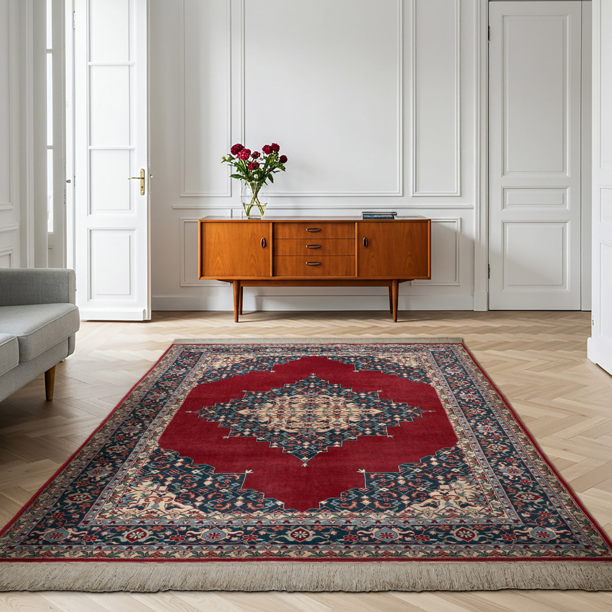 Montacute Hand Knotted Rug Collection, Diamond Medallion Redfield Red