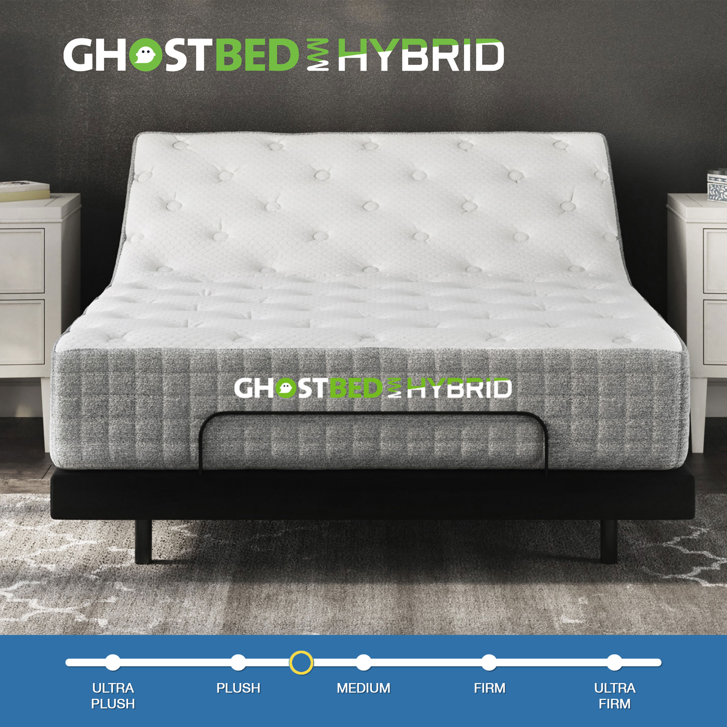 GhostBed Hybrid 12' Medium-Plush Mattress with Luxury Adjustable Base