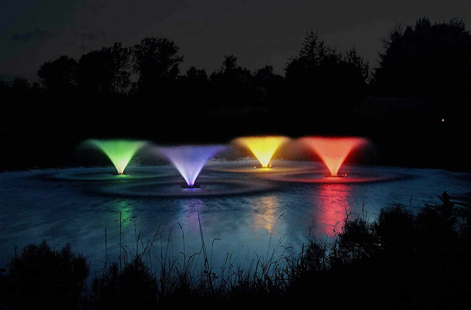 Kasco Marine Aerating Fountain LED Lights w/Color-Changing- 1 HP - 050ft Cord - RGB-LED Light With Remote- 4400VFX050, RGB3C5-050 | Floating Fountain with Lights | Pond Lights Package W/Fountain