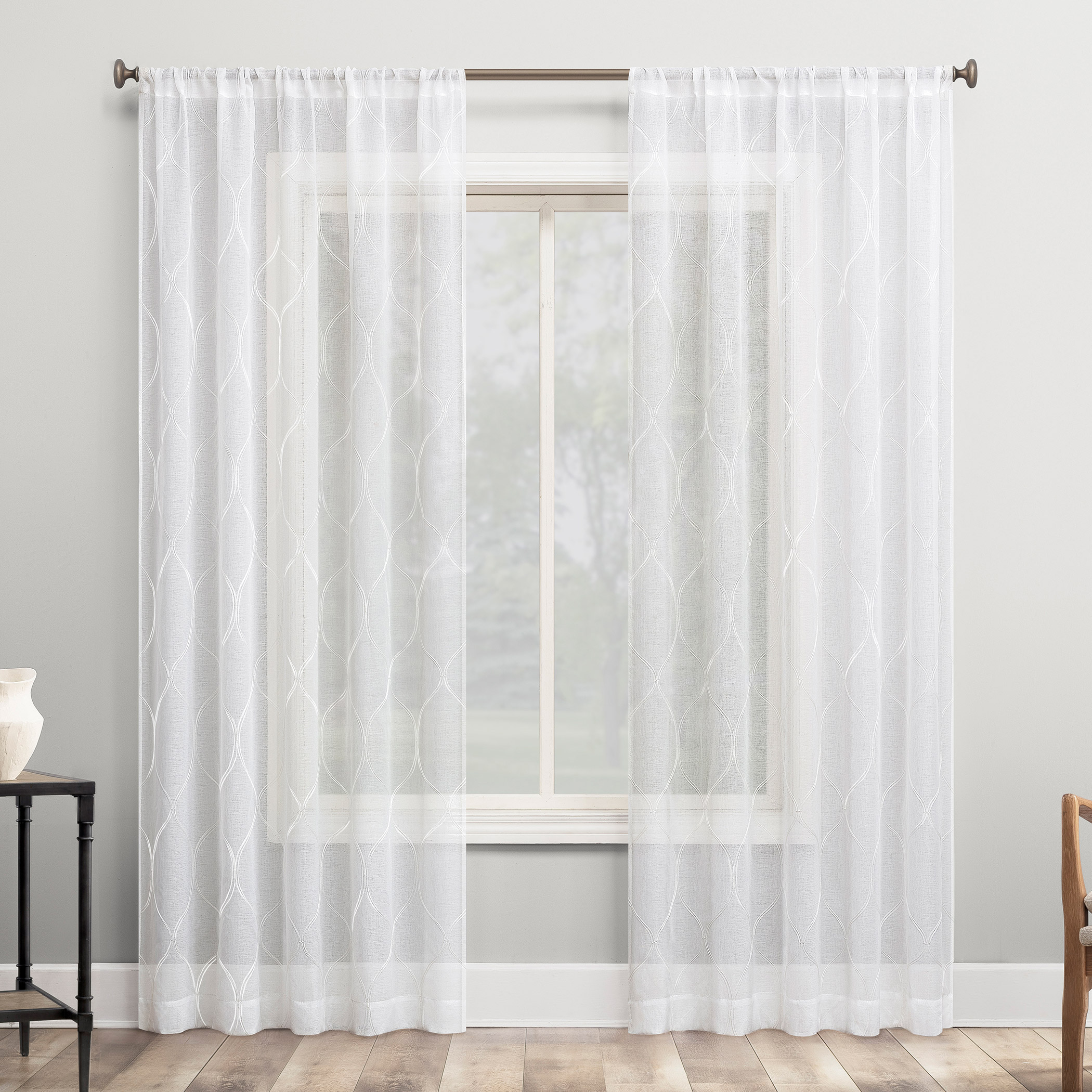 Portside Embroidered Trellis Sheer Curtains, 2-pack