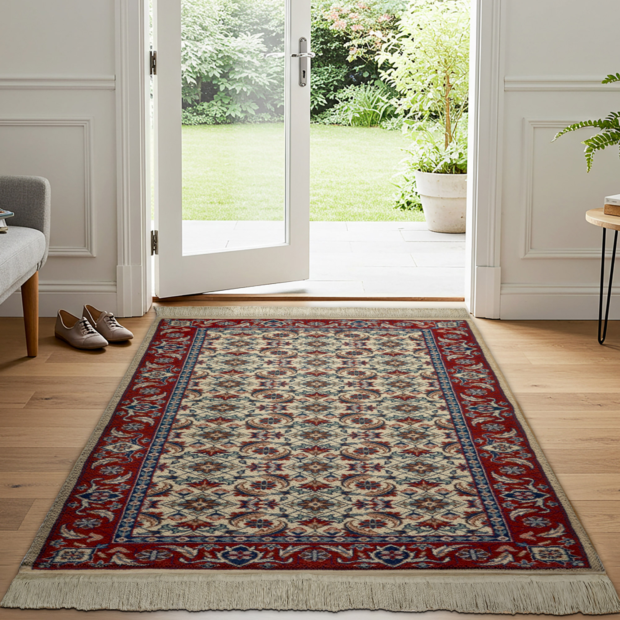 Montacute Hand Knotted Rug Collection, Classic Herati Ivory Red