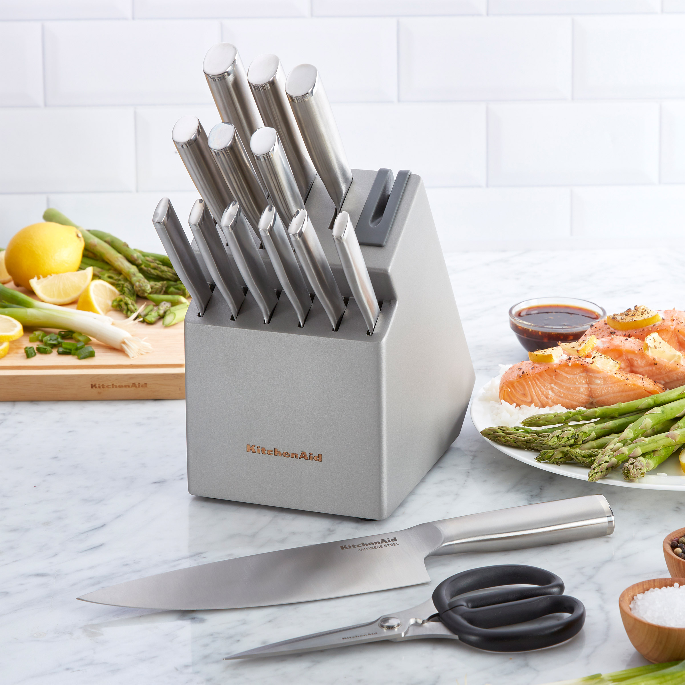 KitchenAid Gourmet Forged Japanese Steel 15-piece Knife Block Set with Built-in Sharpener